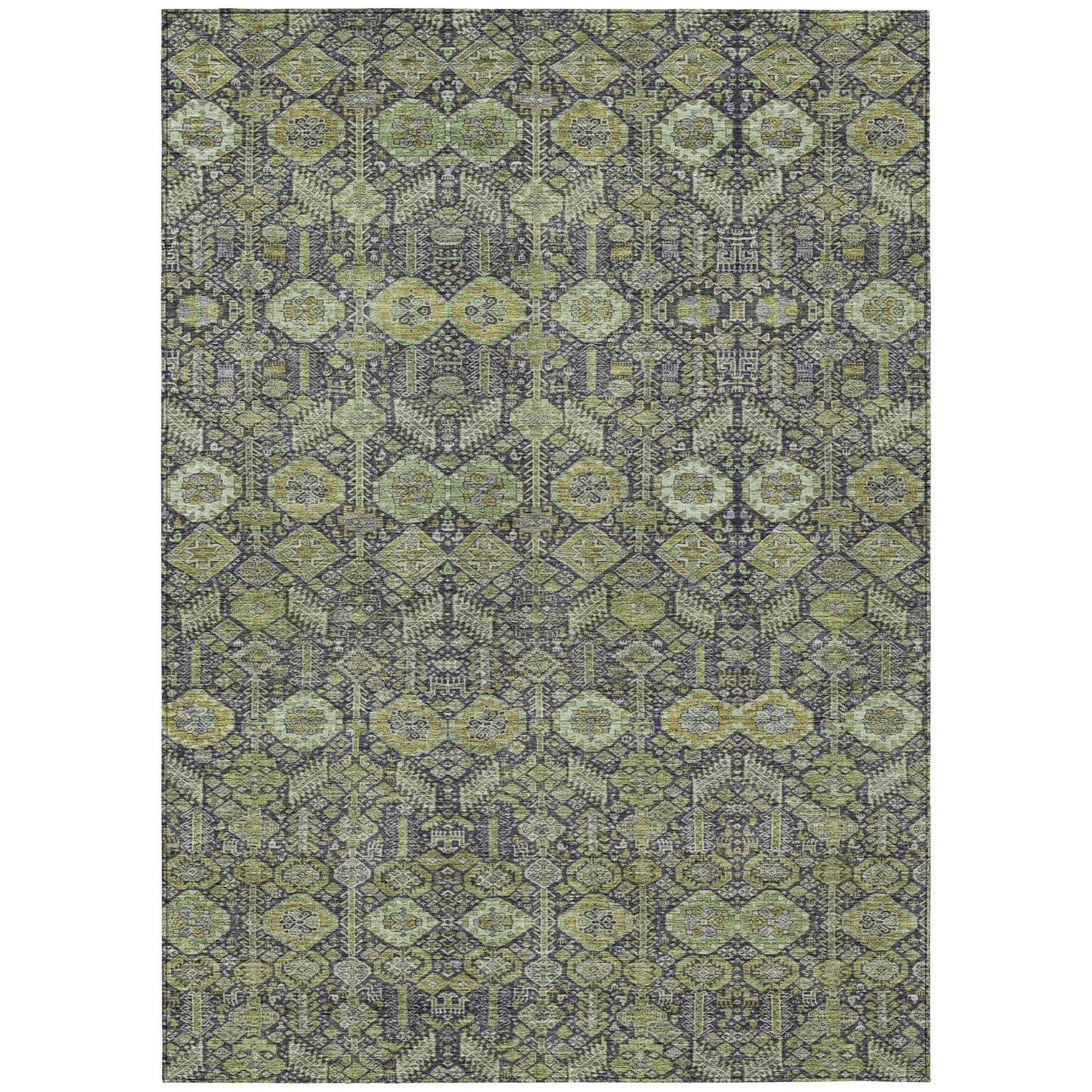 Machine Washable Green Rug - Indoor / Outdoor - Kids / Pet Friendly Bohemian Print Rug