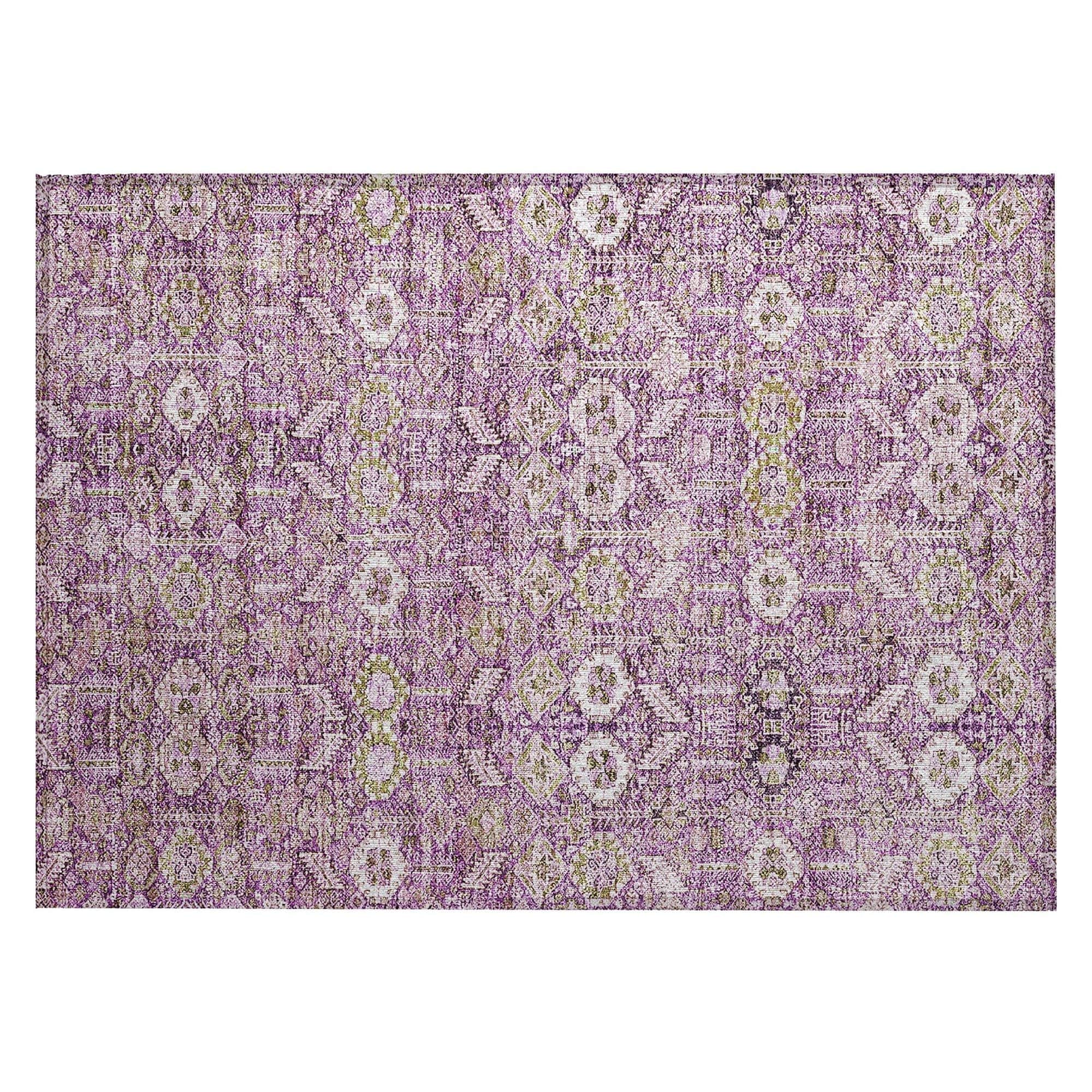 Machine Washable Lavender Purple Rug - Indoor / Outdoor - Kids / Pet Friendly Bohemian Print Rug