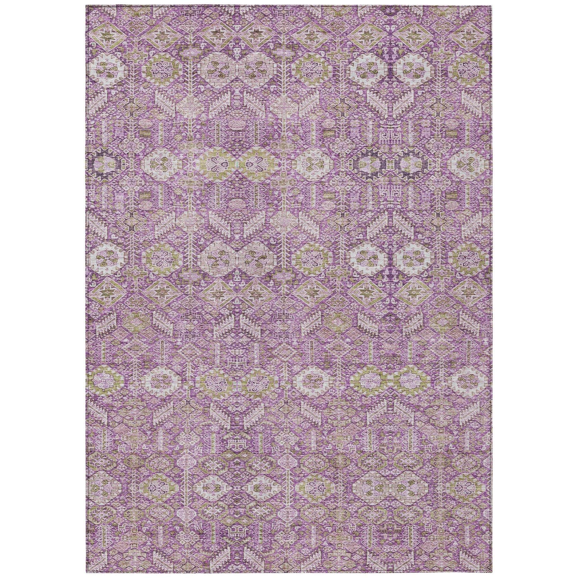 Machine Washable Lavender Purple Rug - Indoor / Outdoor - Kids / Pet Friendly Bohemian Print Rug