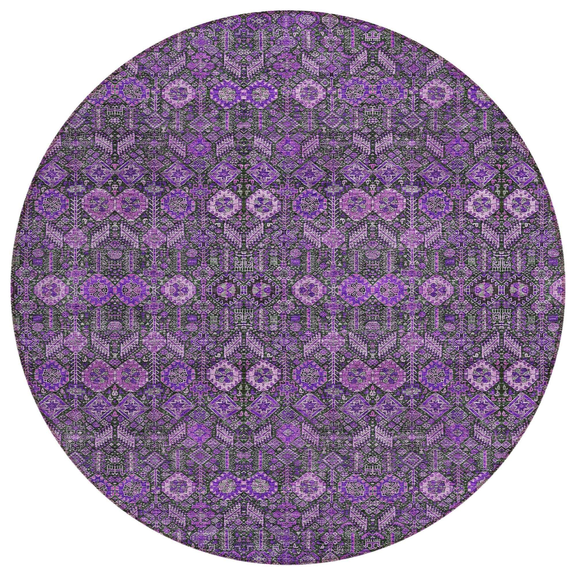 Machine Washable Purple Rug - Indoor / Outdoor - Kids / Pet Friendly Bohemian Print Rug