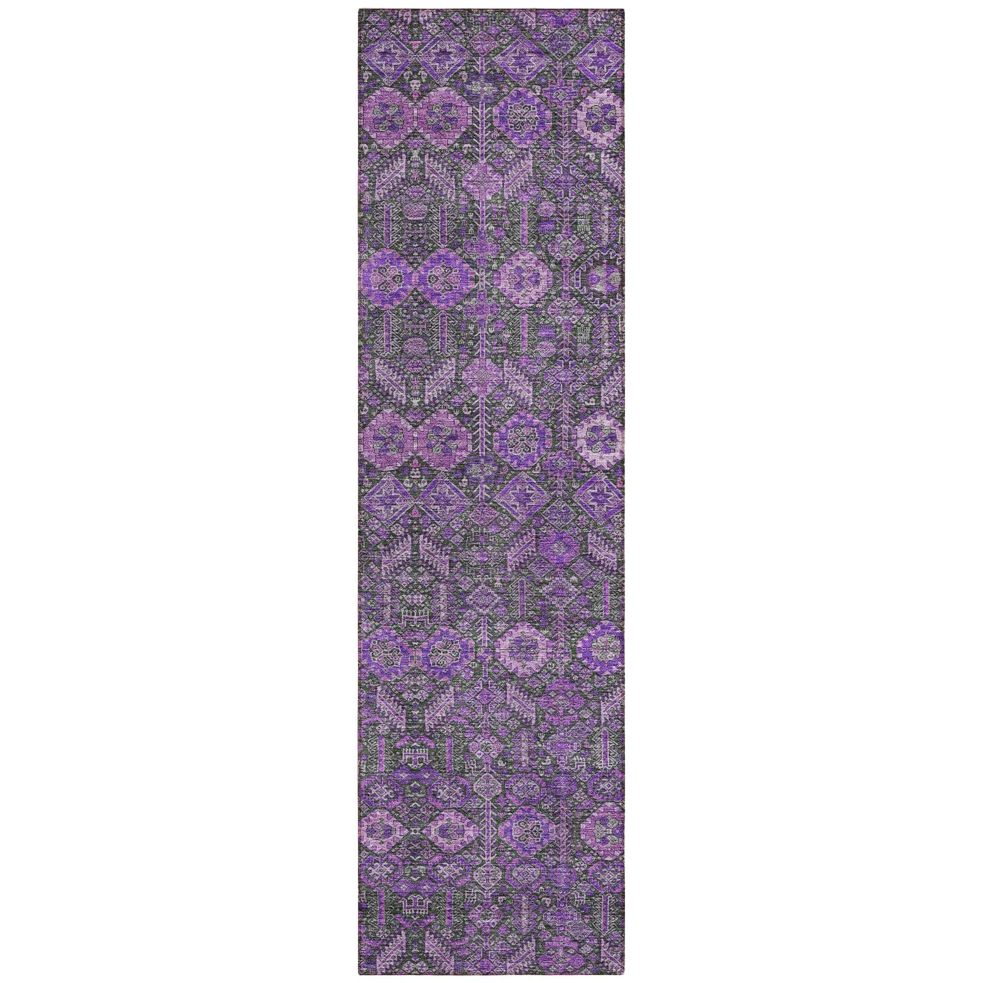 Machine Washable Purple Rug - Indoor / Outdoor - Kids / Pet Friendly Bohemian Print Rug