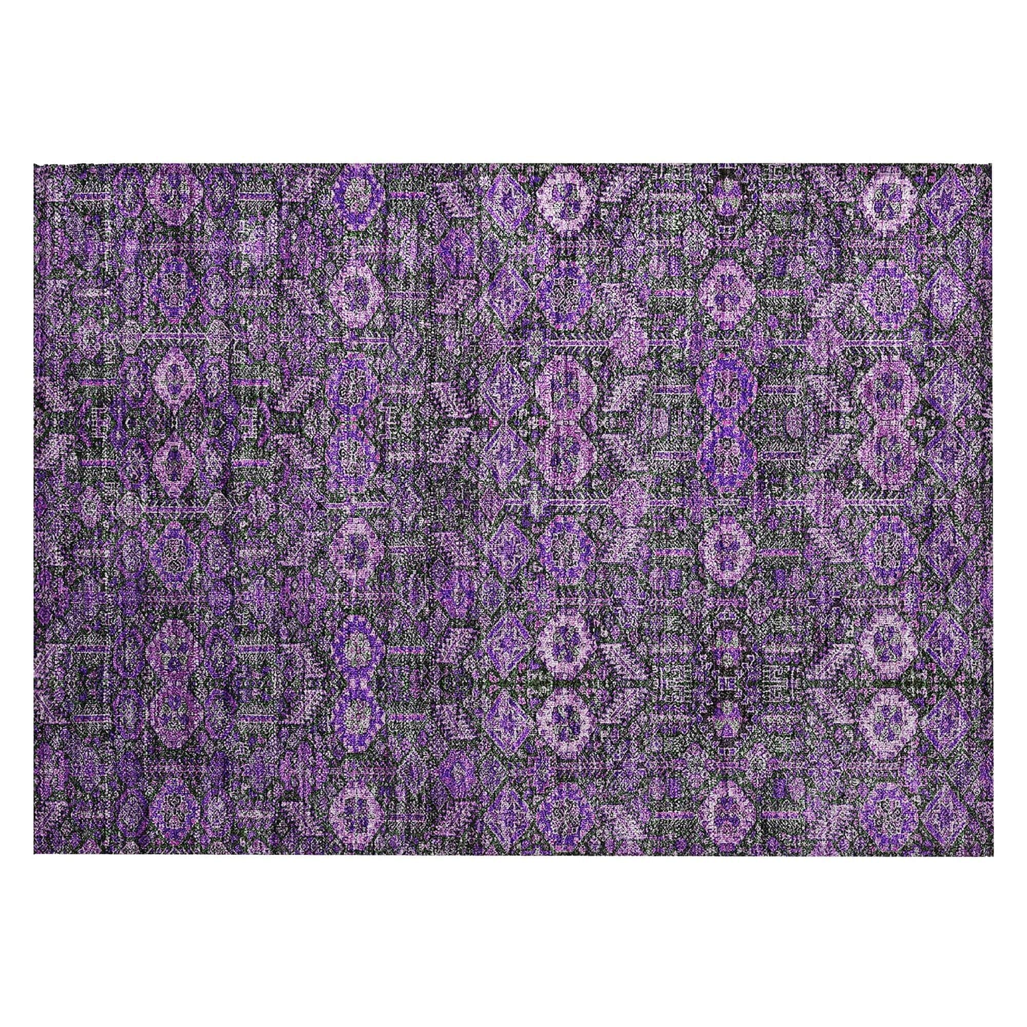 Machine Washable Purple Rug - Indoor / Outdoor - Kids / Pet Friendly Bohemian Print Rug
