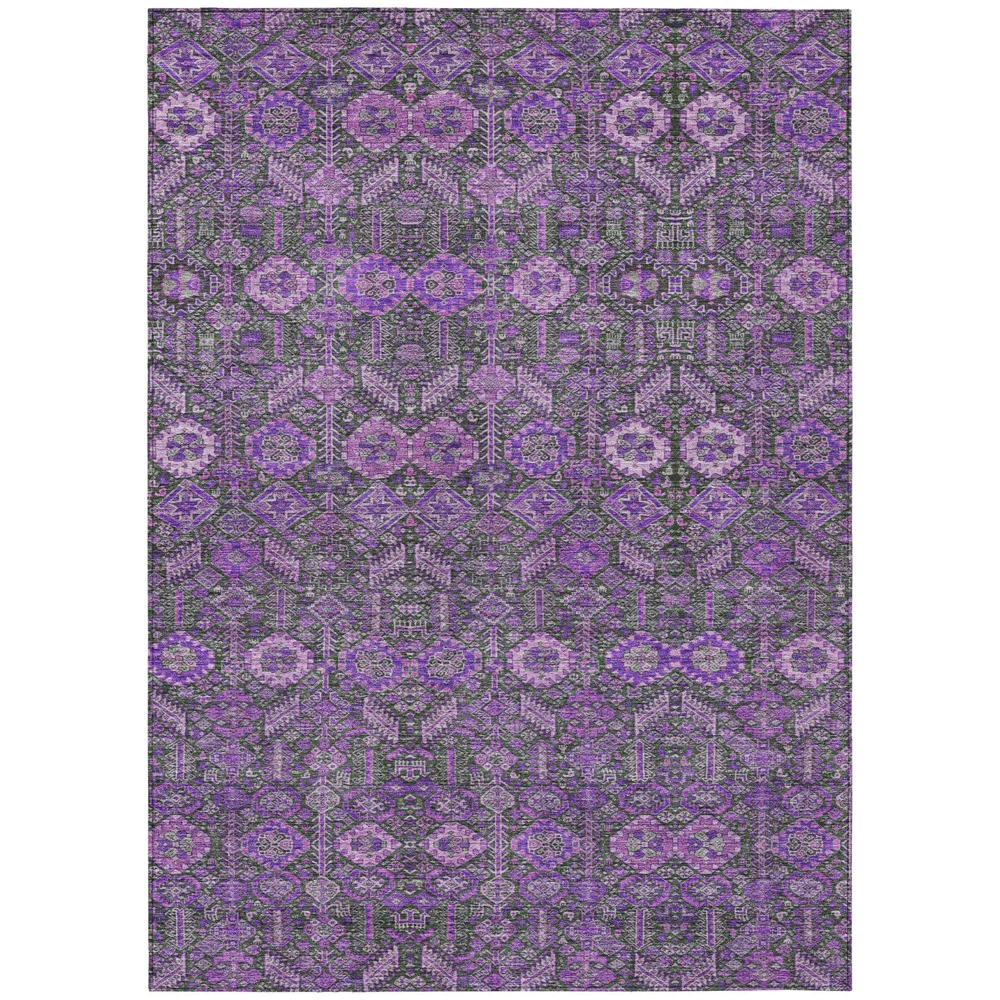 Machine Washable Purple Rug - Indoor / Outdoor - Kids / Pet Friendly Bohemian Print Rug