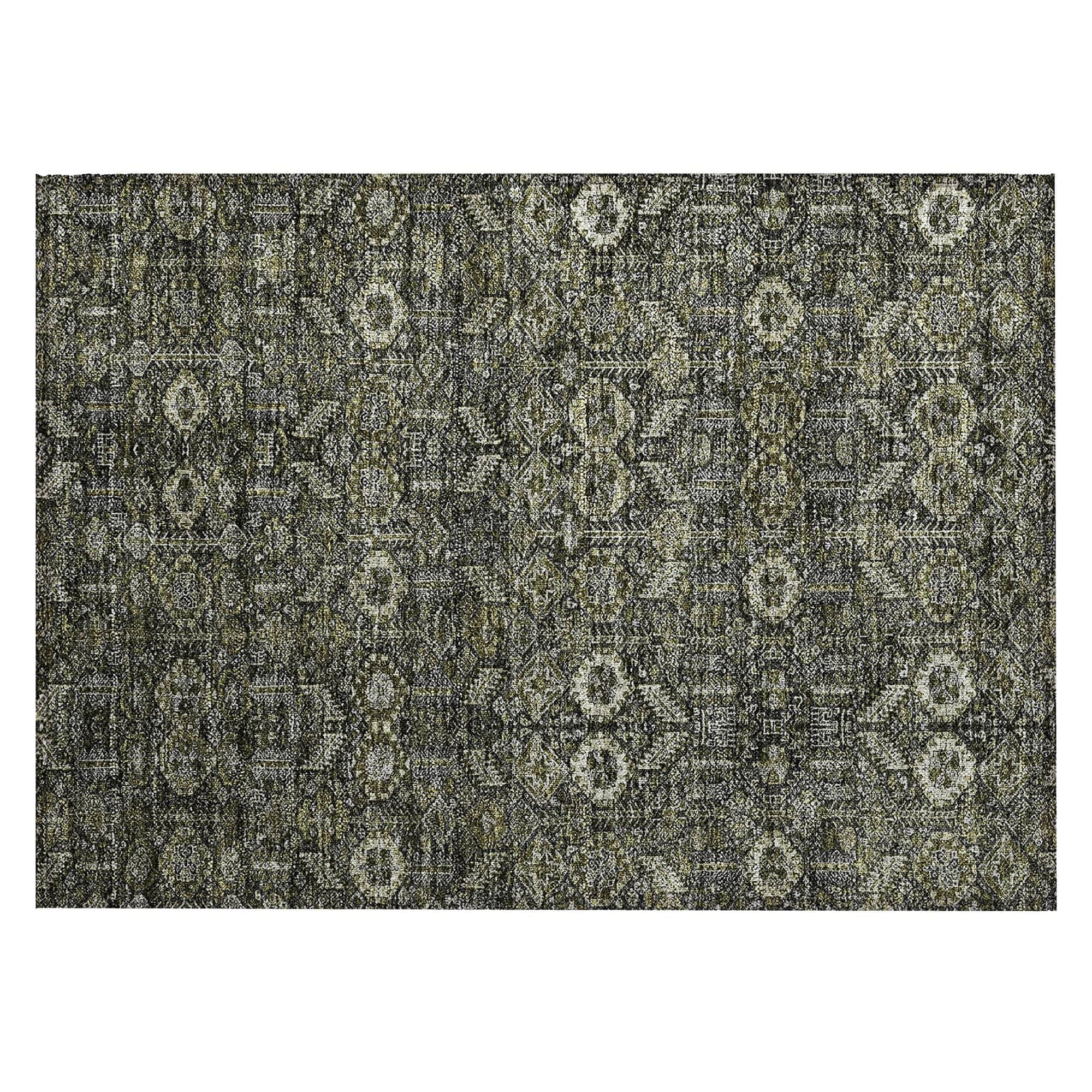 Machine Washable Taupe Brown Rug - Indoor / Outdoor - Kids / Pet Friendly Bohemian Print Rug