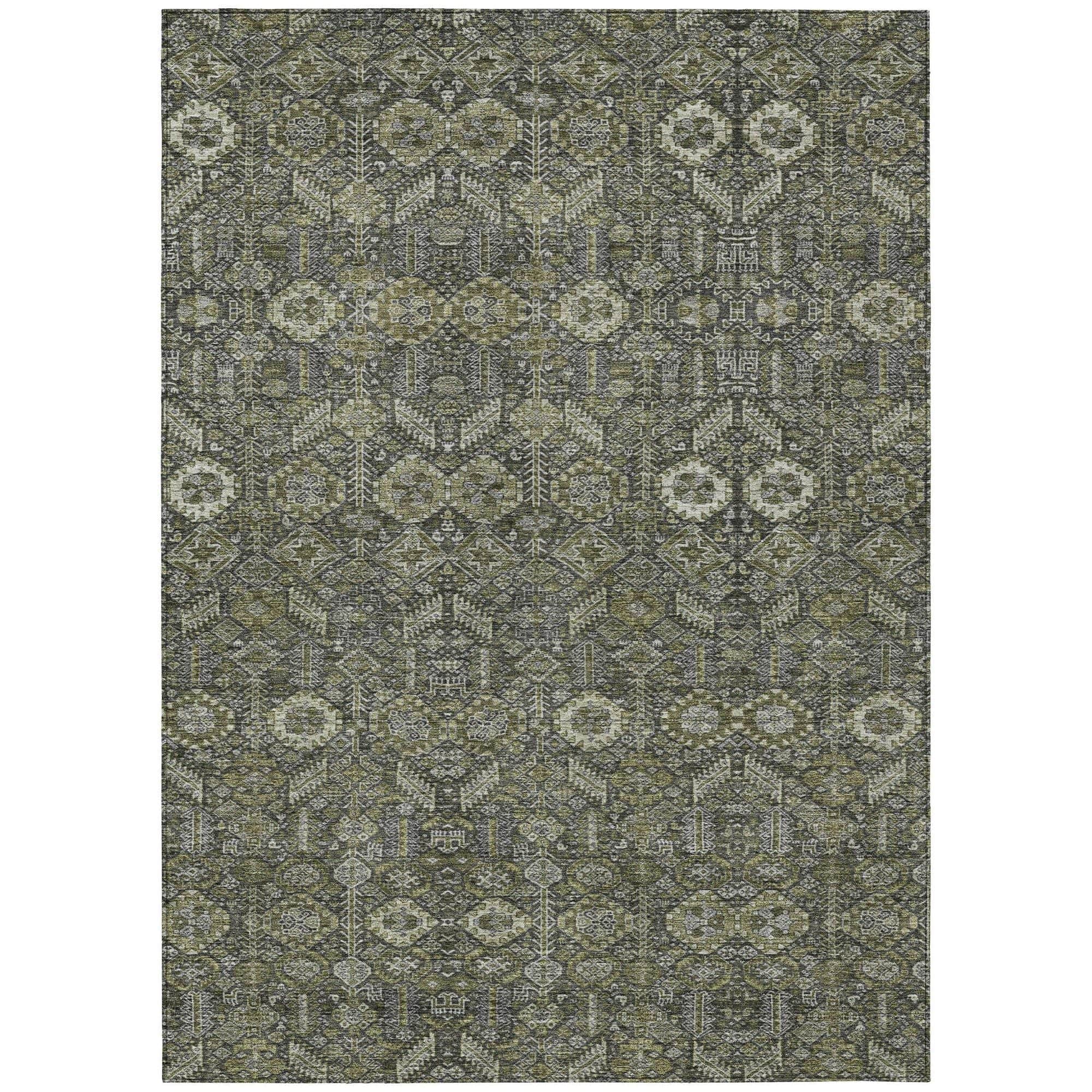 Machine Washable Taupe Brown Rug - Indoor / Outdoor - Kids / Pet Friendly Bohemian Print Rug