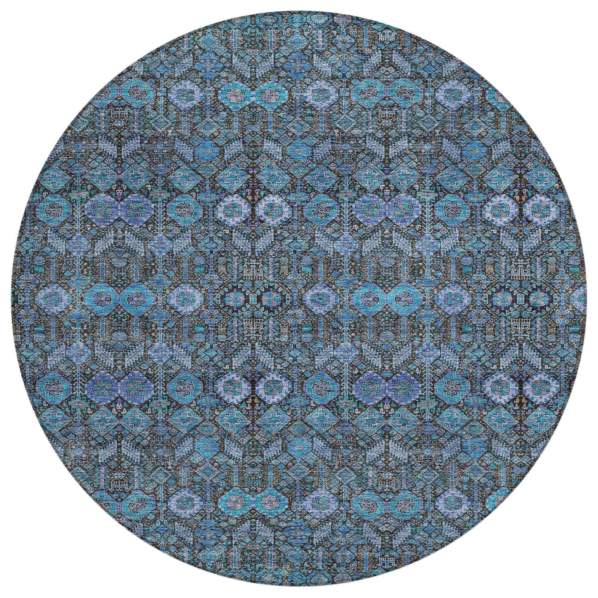 Machine Washable Teal Rug - Indoor / Outdoor - Kids / Pet Friendly Bohemian Print Rug
