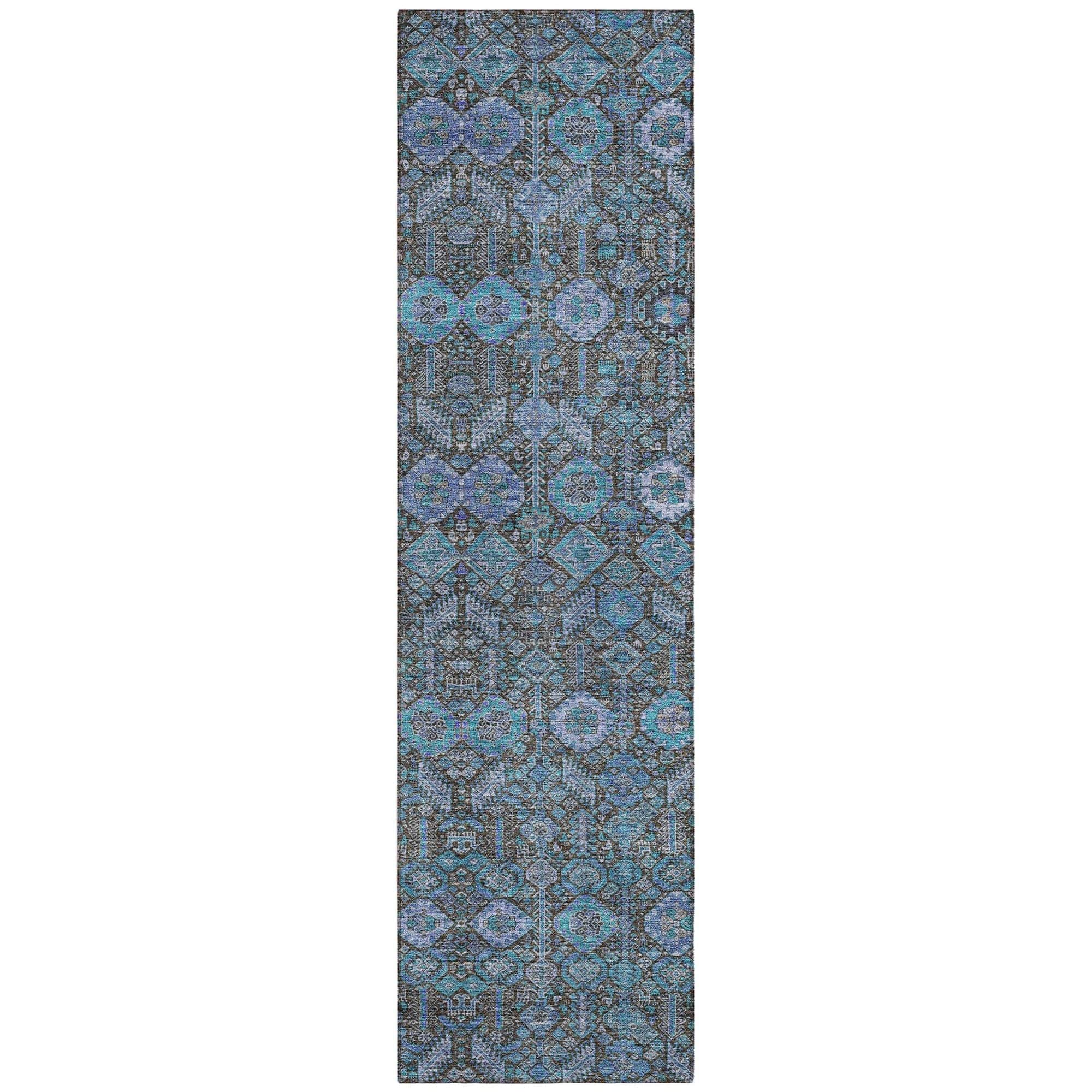 Machine Washable Teal Rug - Indoor / Outdoor - Kids / Pet Friendly Bohemian Print Rug