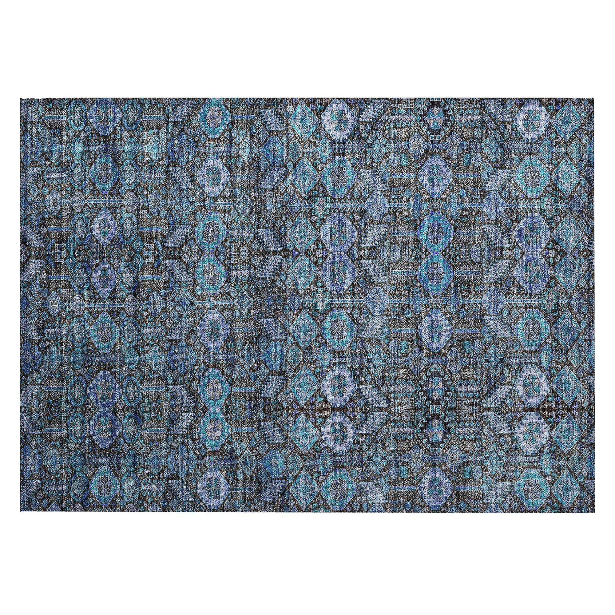 Machine Washable Teal Rug - Indoor / Outdoor - Kids / Pet Friendly Bohemian Print Rug