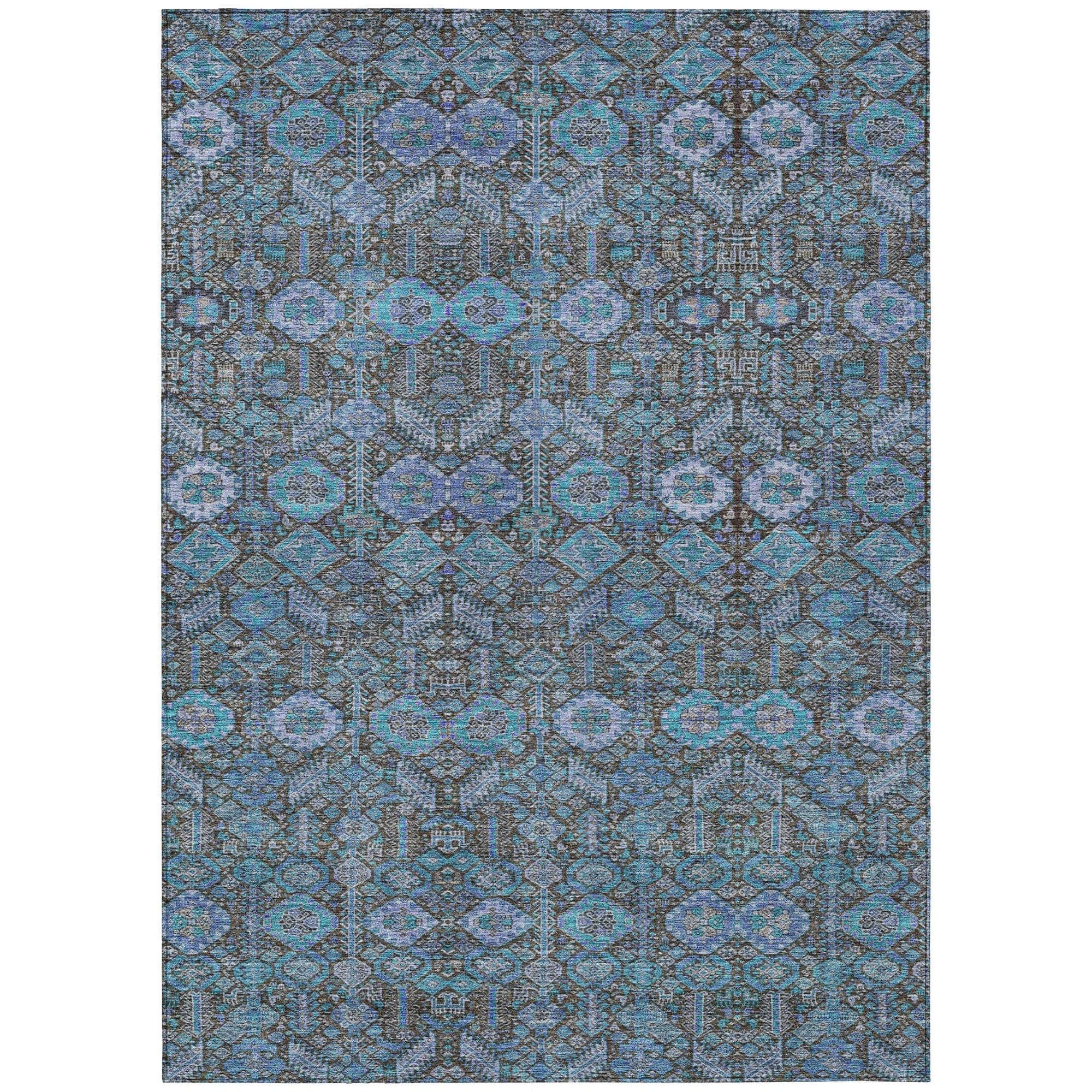 Machine Washable Teal Rug - Indoor / Outdoor - Kids / Pet Friendly Bohemian Print Rug