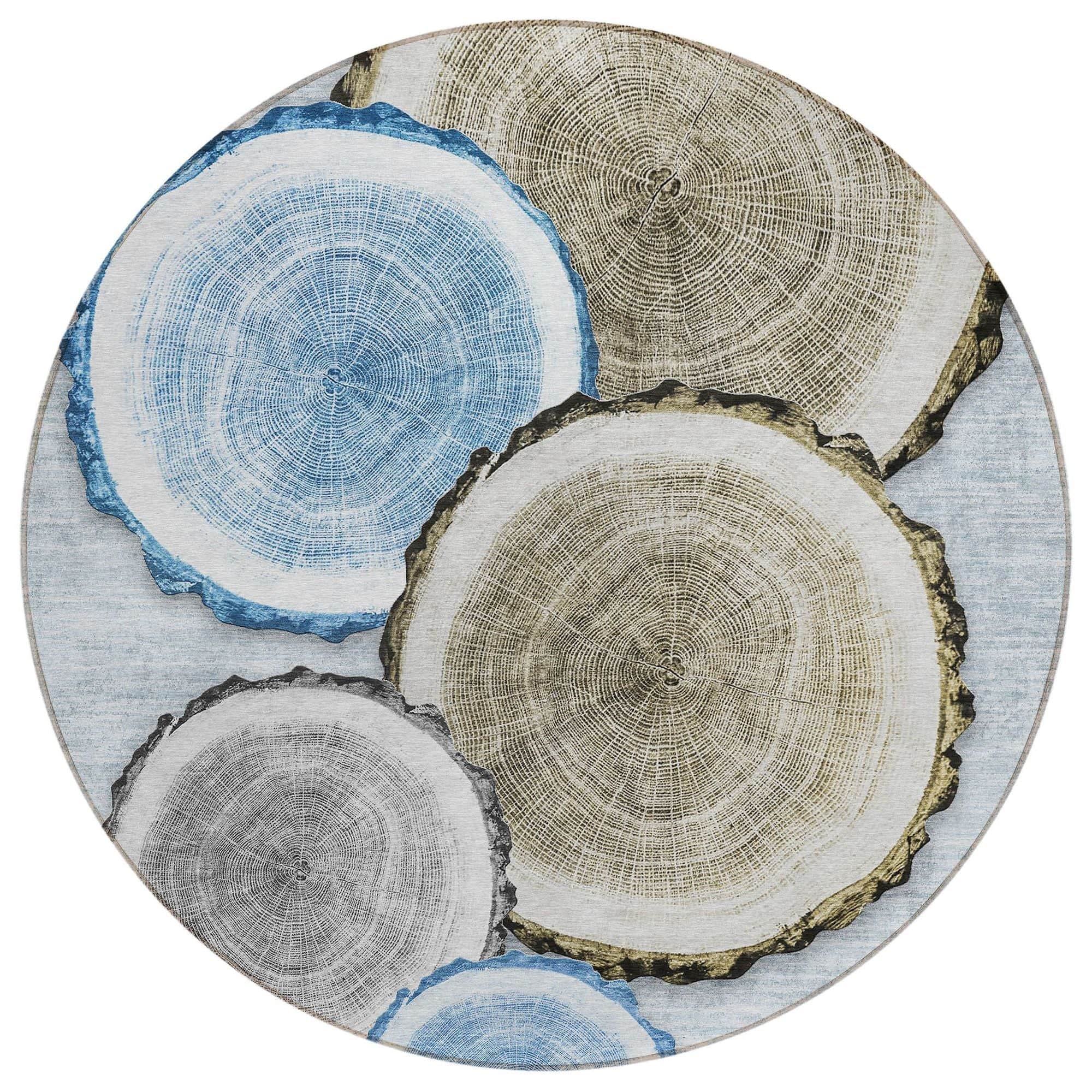 Machine Washable Blue Rug - Indoor / Outdoor - Kids / Pet Friendly Organic Print Rug