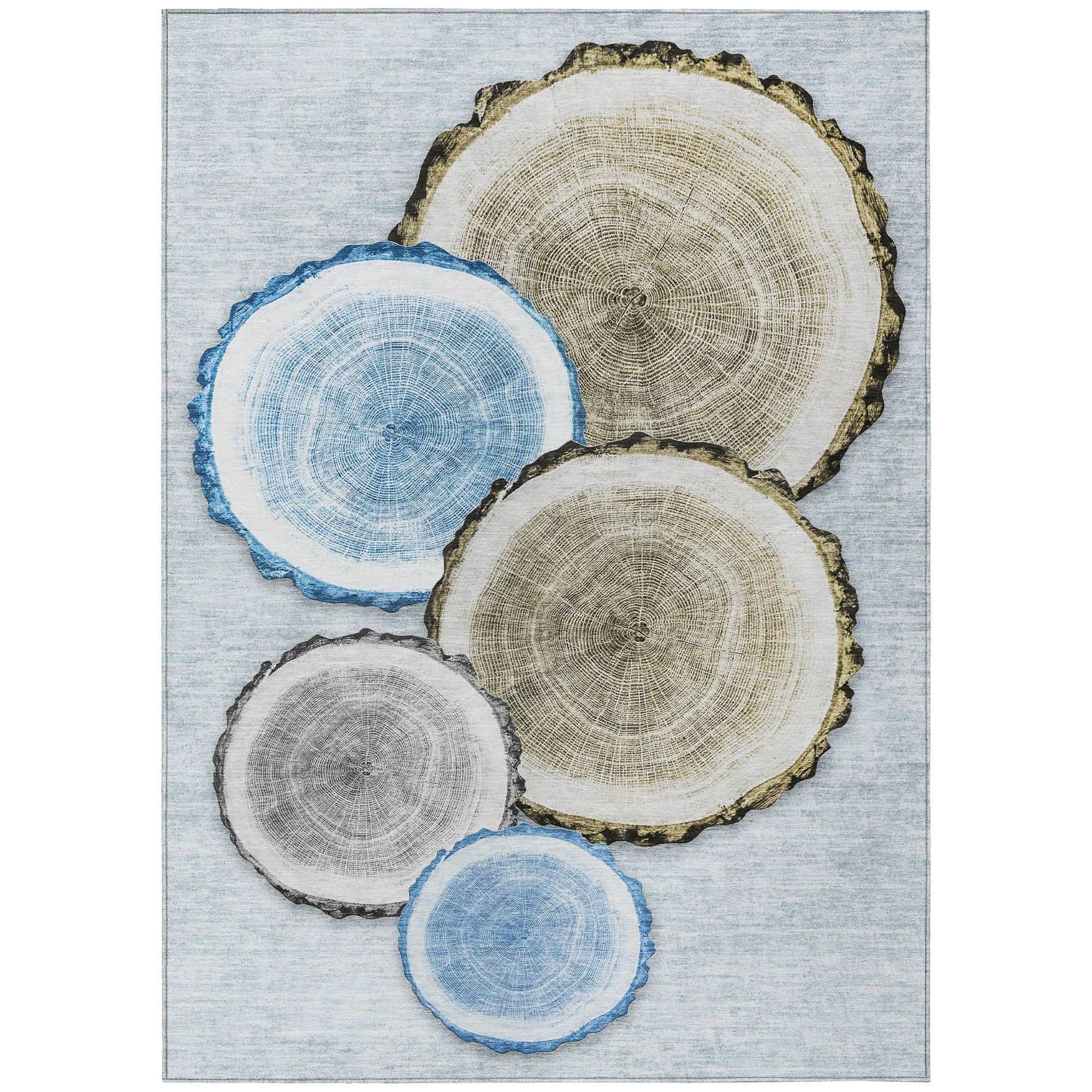 Machine Washable Blue Rug - Indoor / Outdoor - Kids / Pet Friendly Organic Print Rug