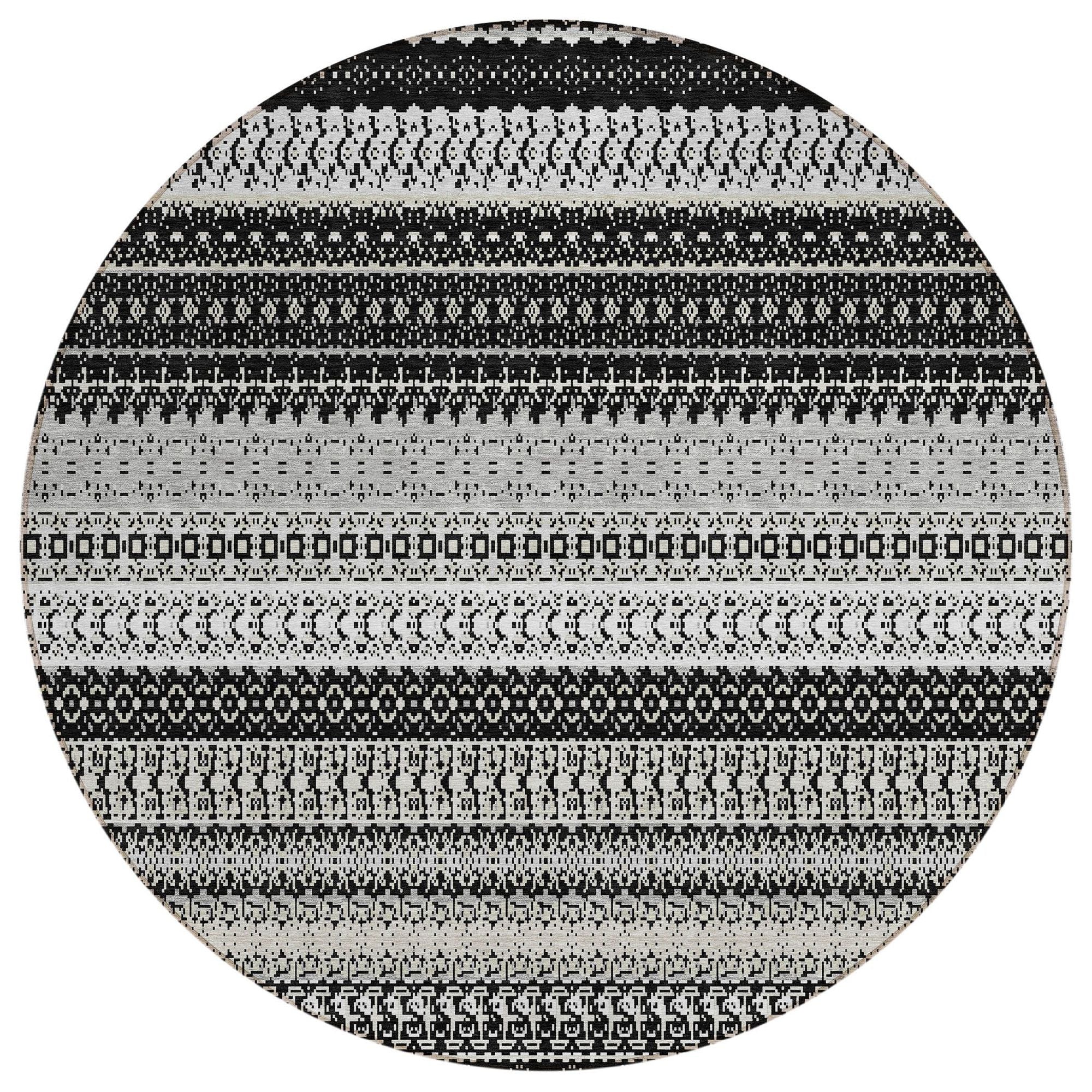 Machine Washable Black Rug - Indoor / Outdoor - Kids / Pet Friendly Stripes Print Rug