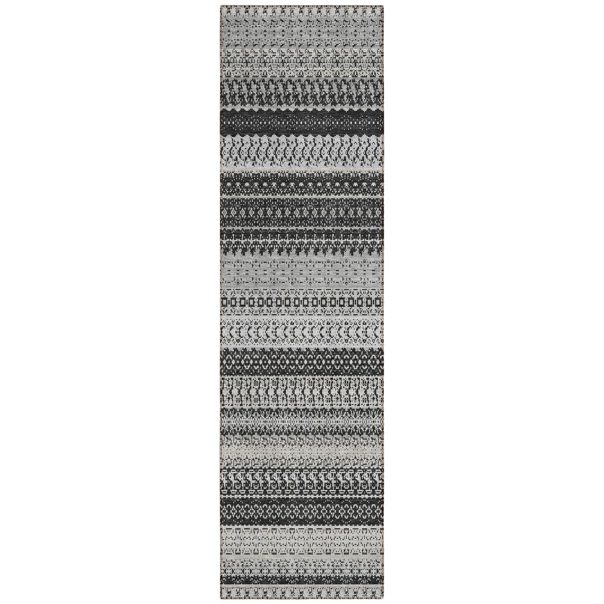 Machine Washable Black Rug - Indoor / Outdoor - Kids / Pet Friendly Stripes Print Rug