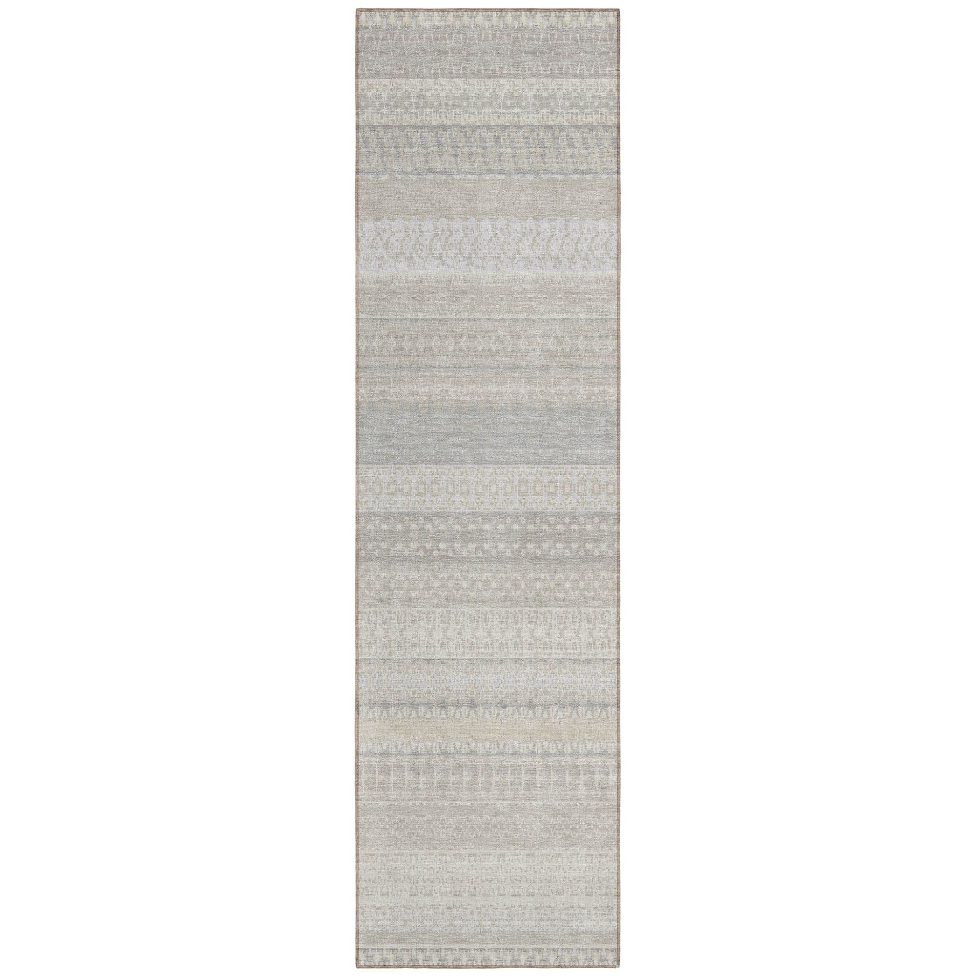Machine Washable Ivory Rug - Indoor / Outdoor - Kids / Pet Friendly Stripes Print Rug