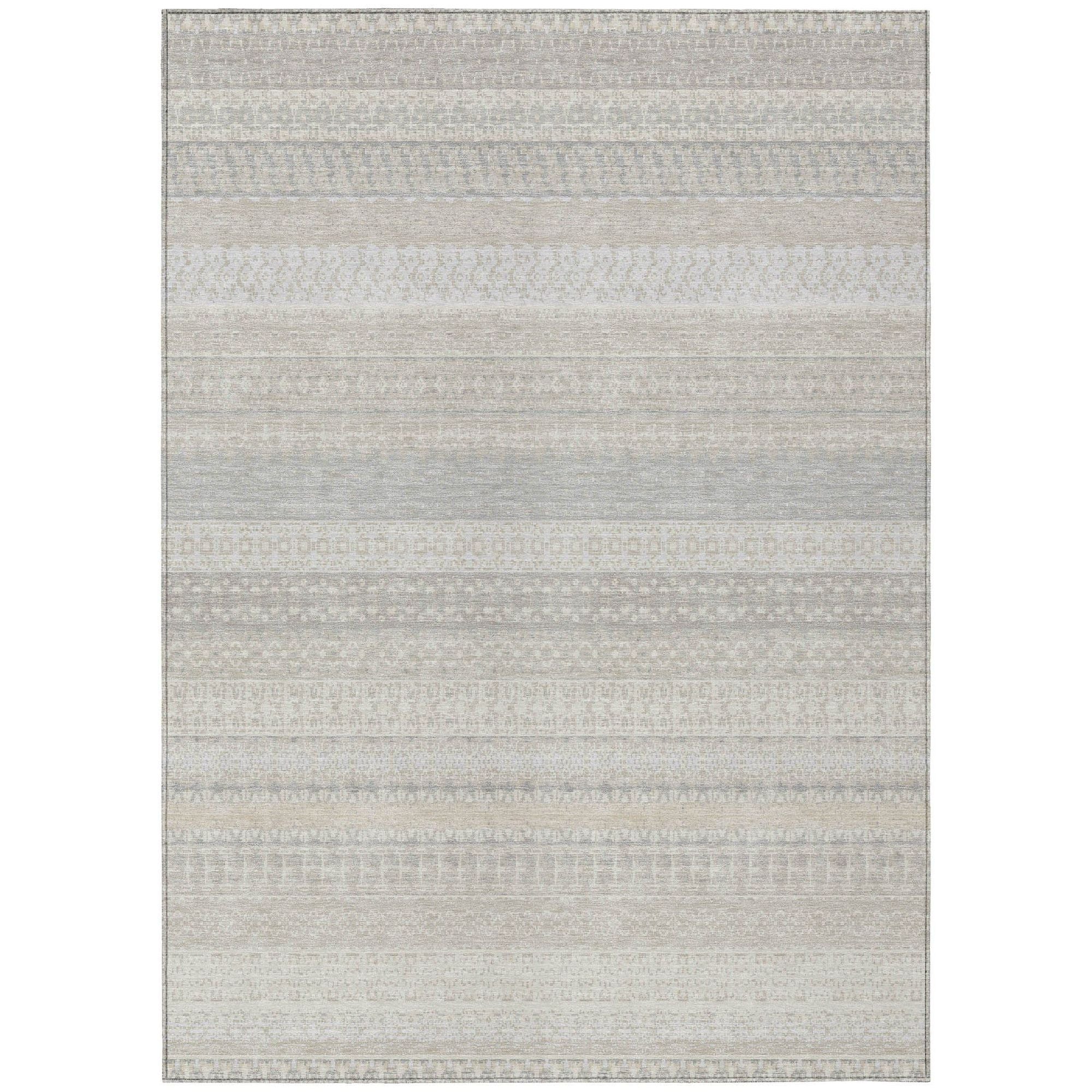 Machine Washable Ivory Rug - Indoor / Outdoor - Kids / Pet Friendly Stripes Print Rug