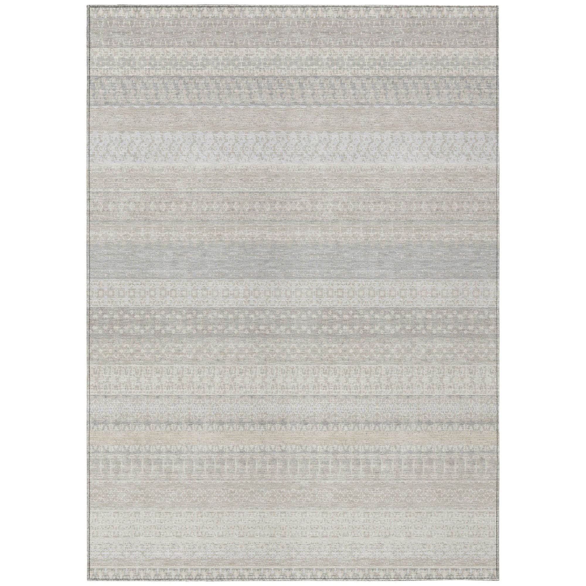 Machine Washable Ivory Rug - Indoor / Outdoor - Kids / Pet Friendly Stripes Print Rug