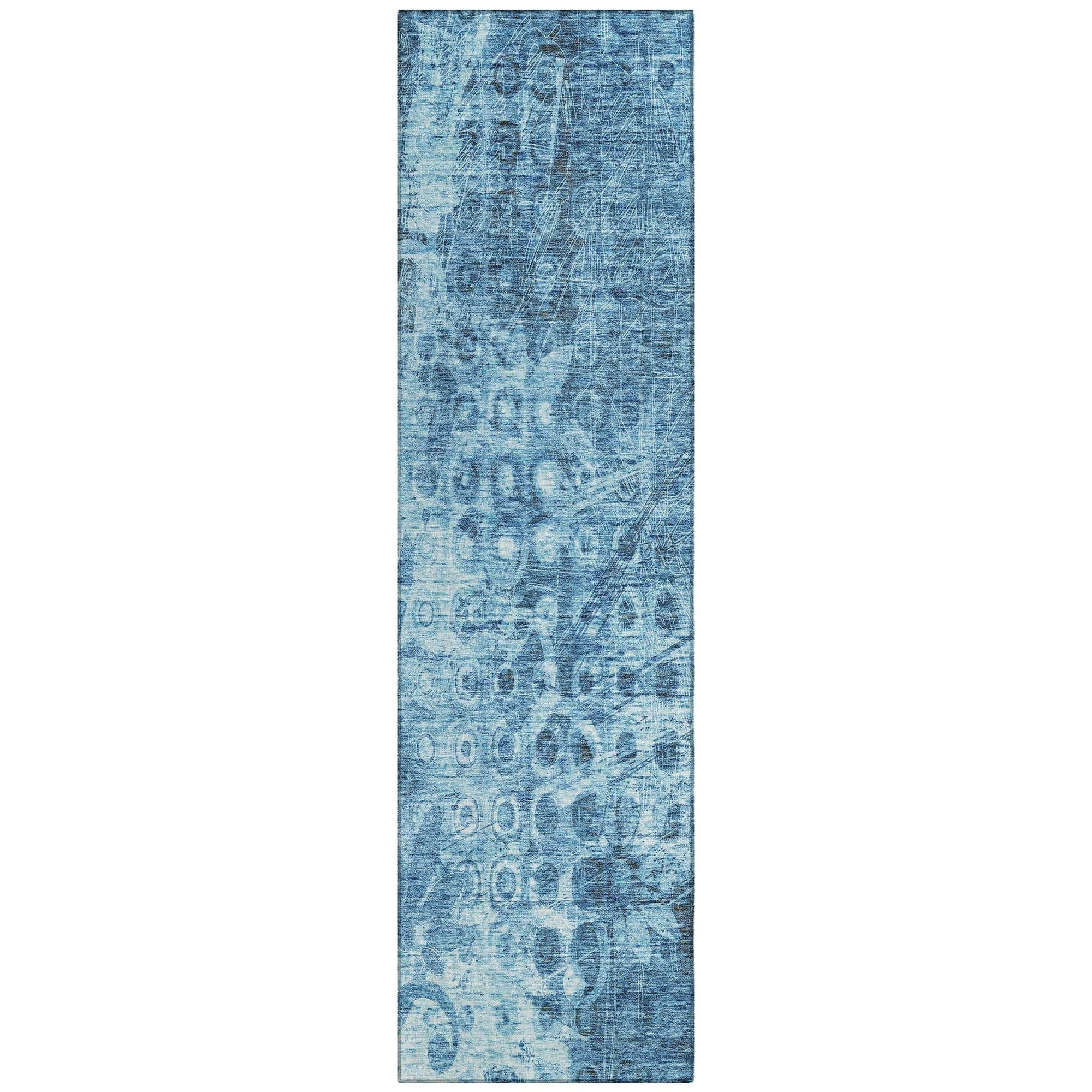 Machine Washable Blue Rug - Indoor / Outdoor - Kids / Pet Friendly Ikat Print Rug