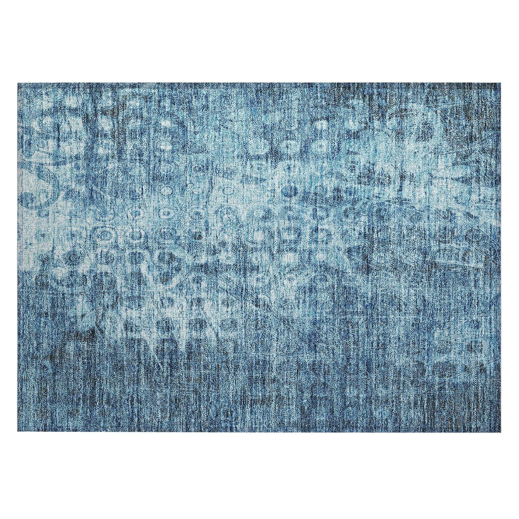 Machine Washable Blue Rug - Indoor / Outdoor - Kids / Pet Friendly Ikat Print Rug