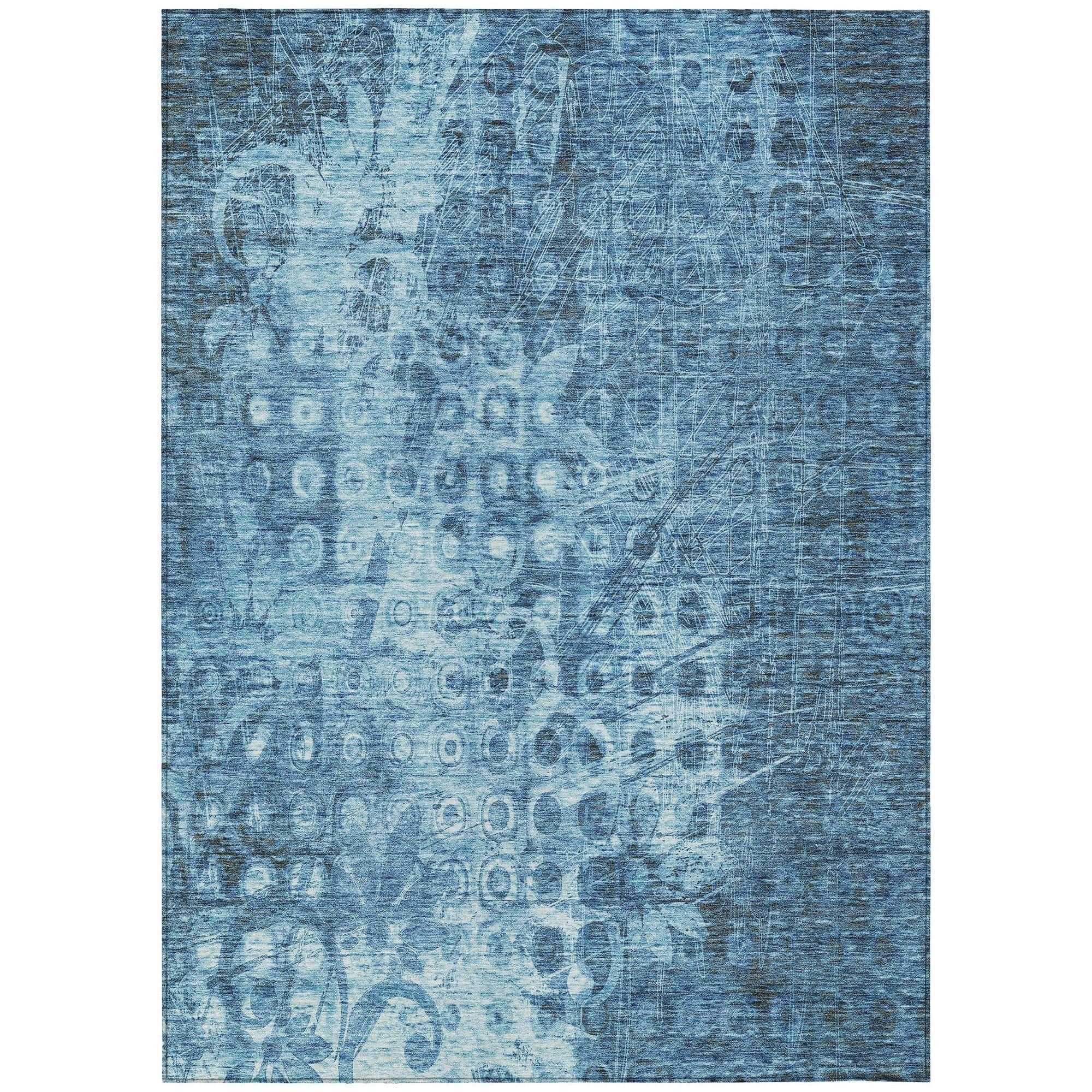 Machine Washable Blue Rug - Indoor / Outdoor - Kids / Pet Friendly Ikat Print Rug