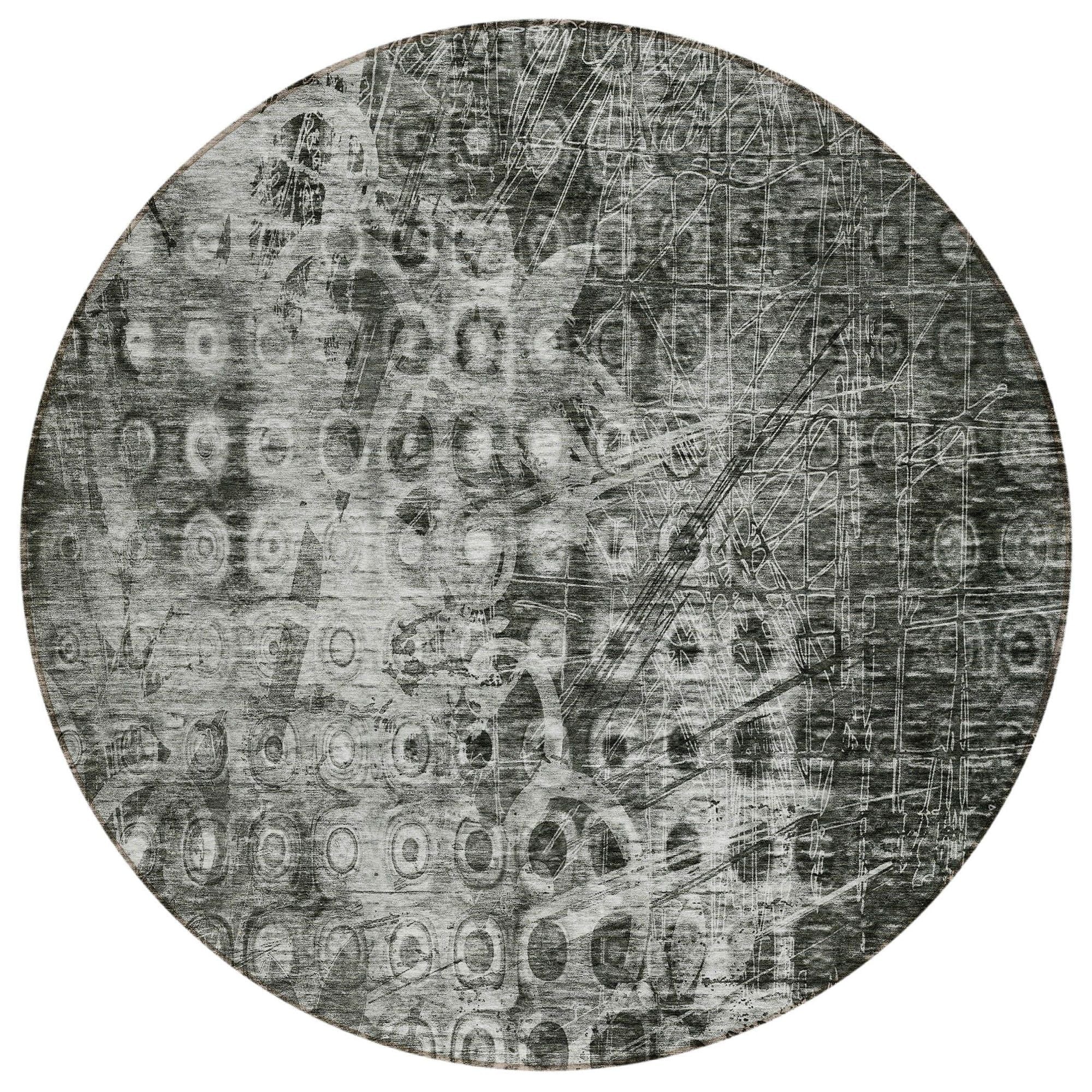 Machine Washable Charcoal Gray Rug - Indoor / Outdoor - Kids / Pet Friendly Ikat Print Rug