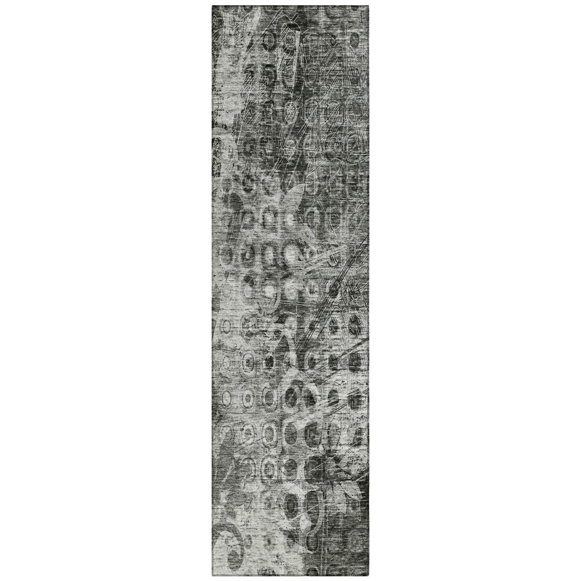 Machine Washable Charcoal Gray Rug - Indoor / Outdoor - Kids / Pet Friendly Ikat Print Rug