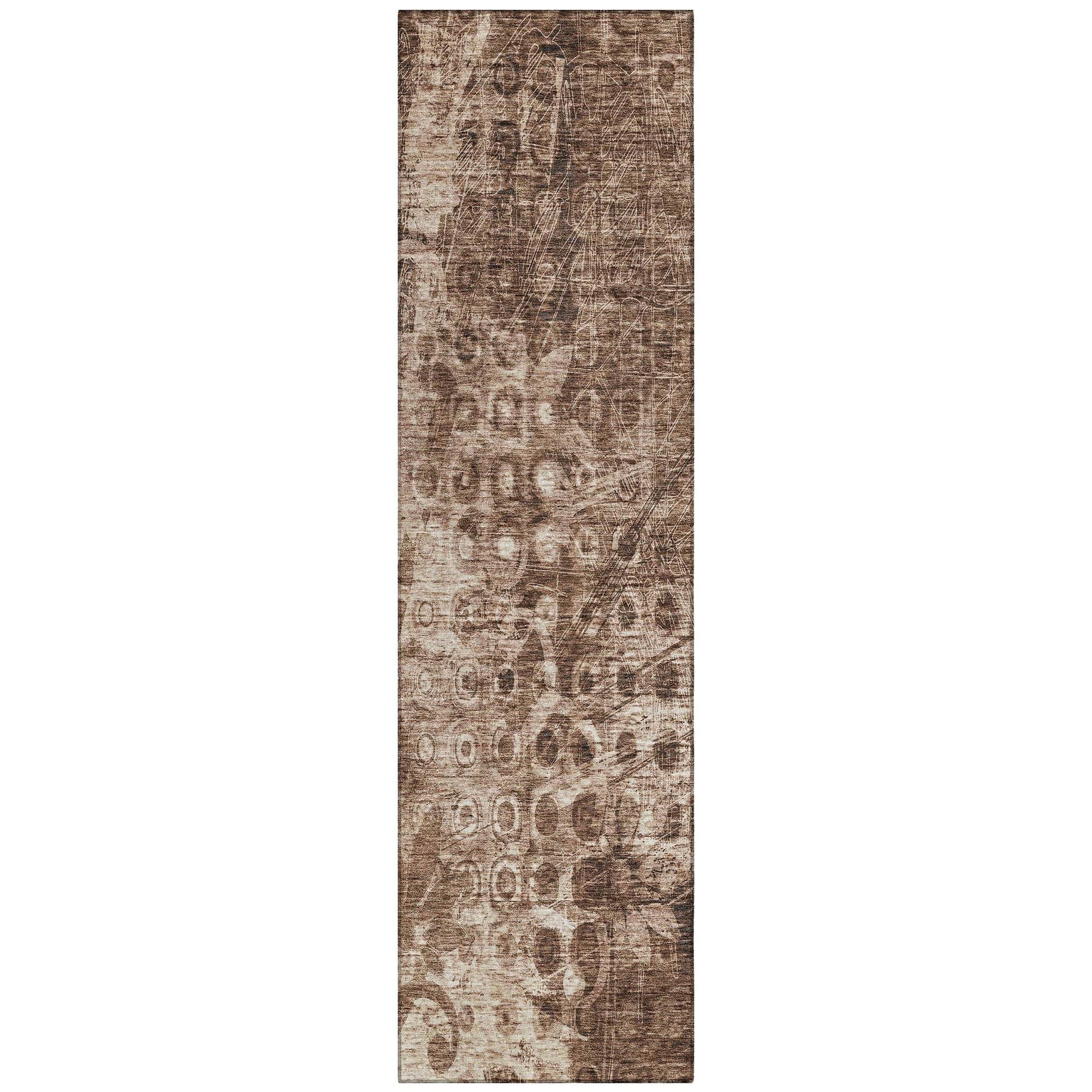 Machine Washable Chocolate Brown Rug - Indoor / Outdoor - Kids / Pet Friendly Ikat Print Rug