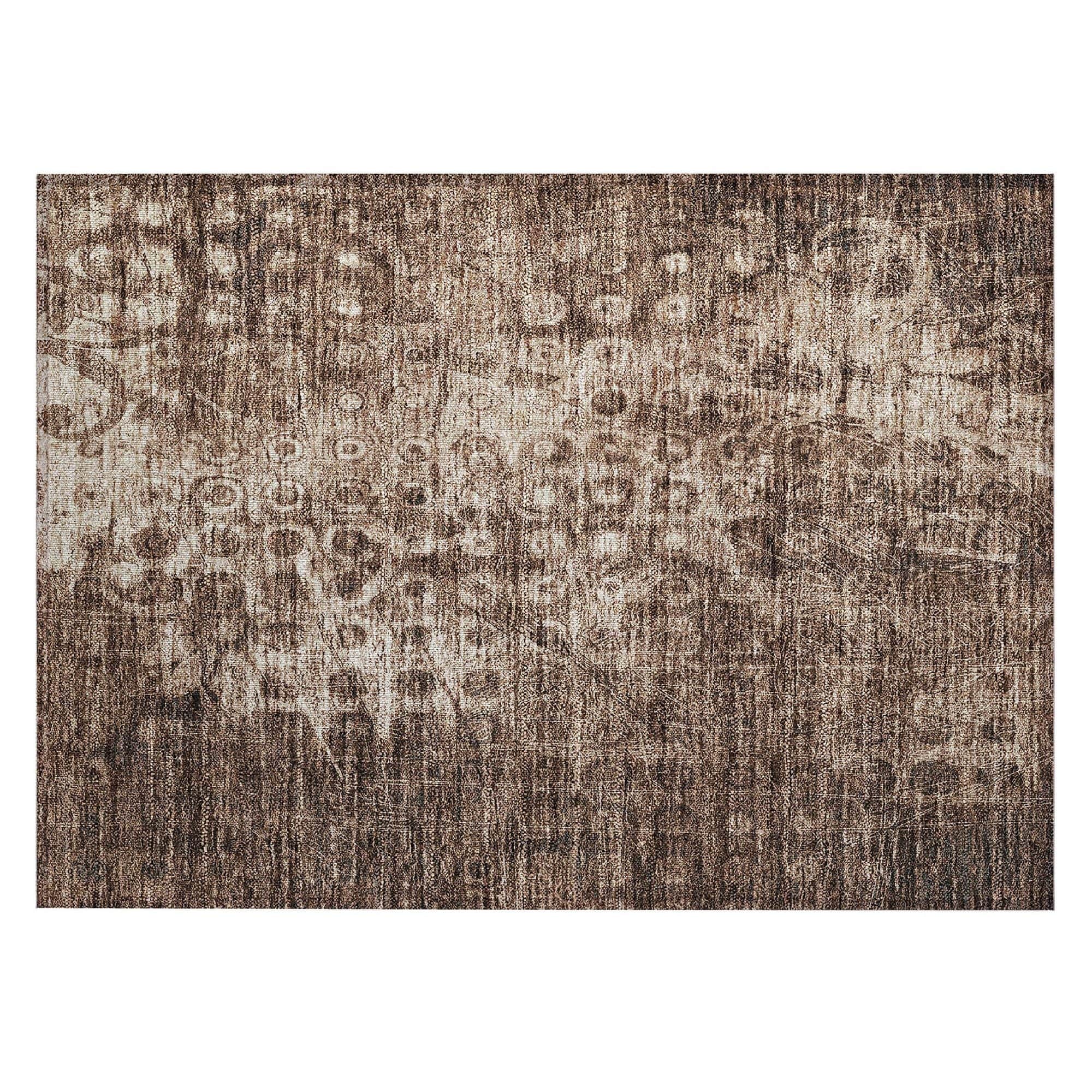 Machine Washable Chocolate Brown Rug - Indoor / Outdoor - Kids / Pet Friendly Ikat Print Rug