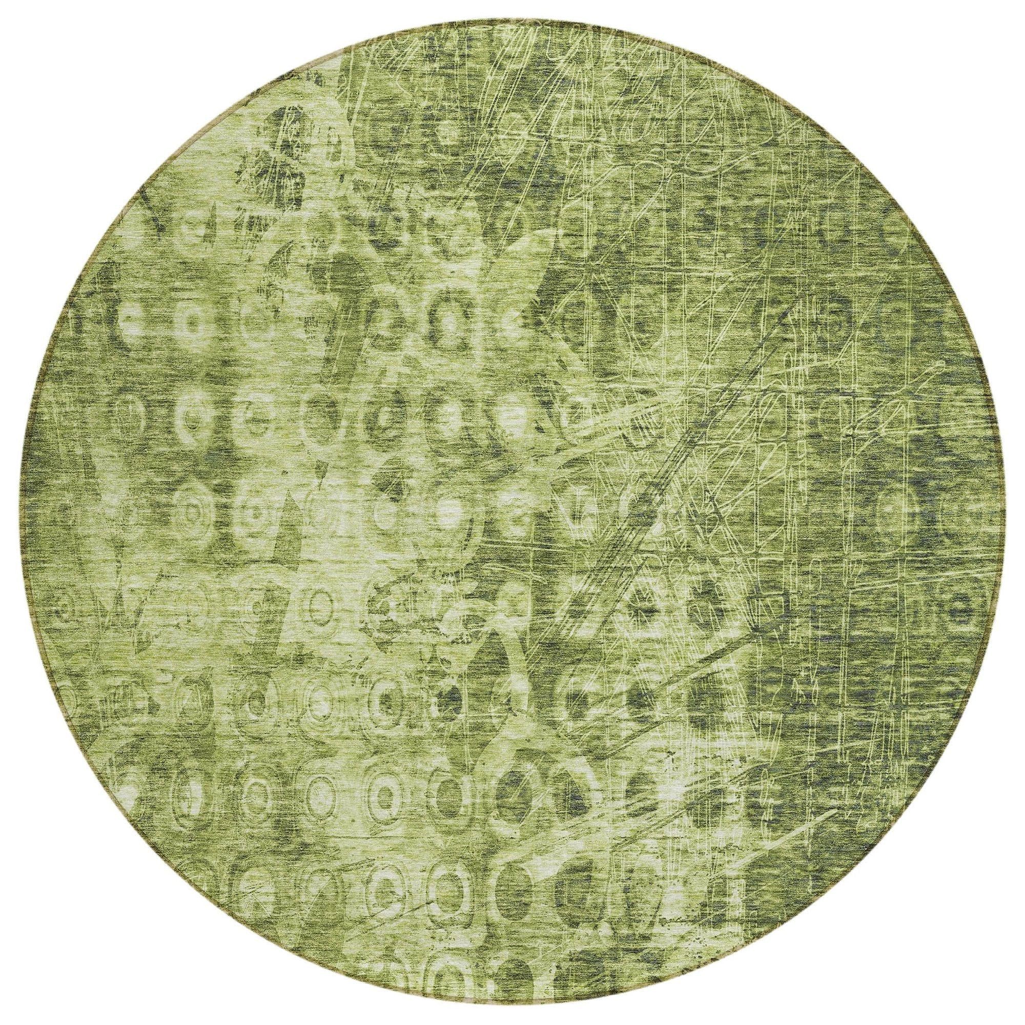 Machine Washable Olive Green Rug - Indoor / Outdoor - Kids / Pet Friendly Ikat Print Rug