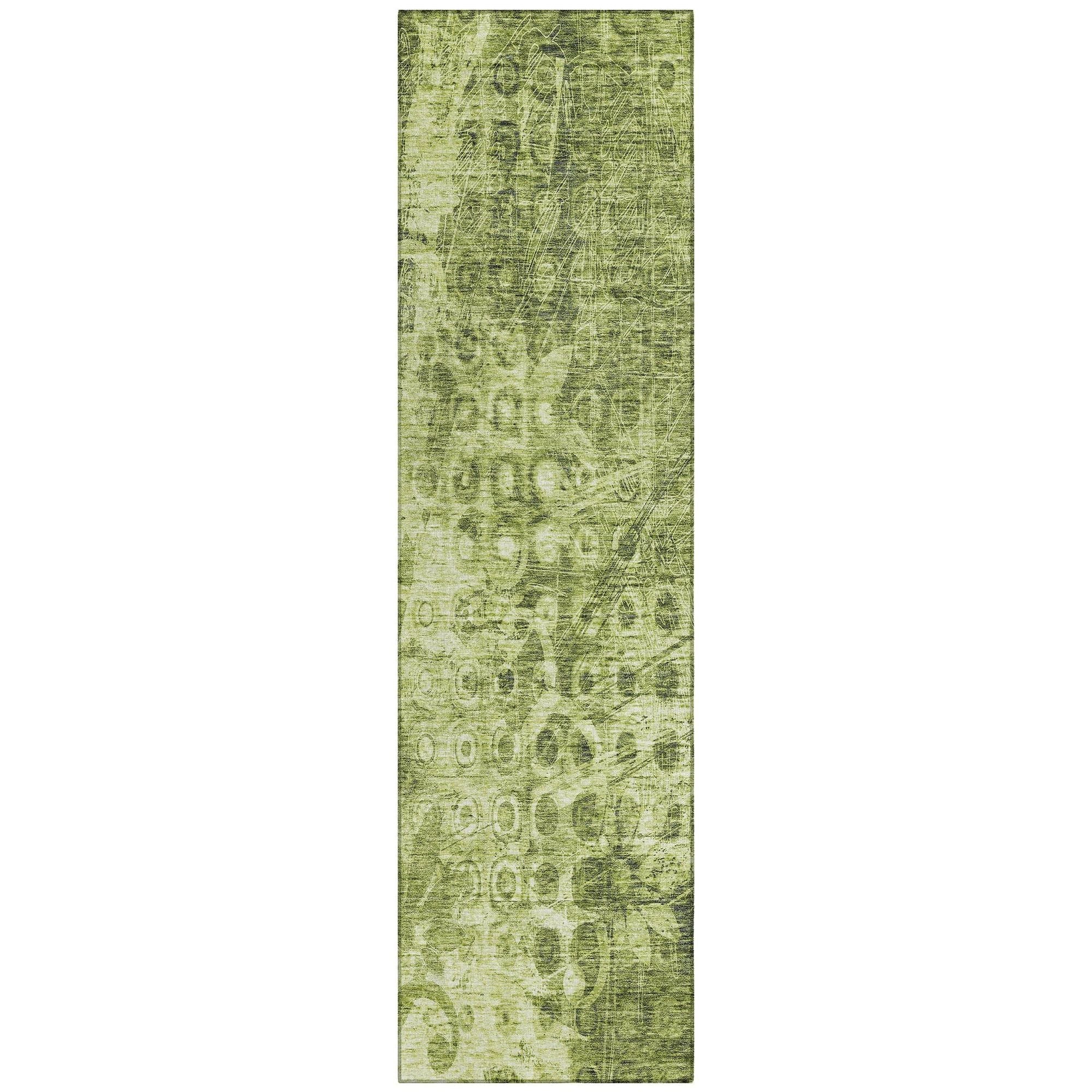 Machine Washable Olive Green Rug - Indoor / Outdoor - Kids / Pet Friendly Ikat Print Rug