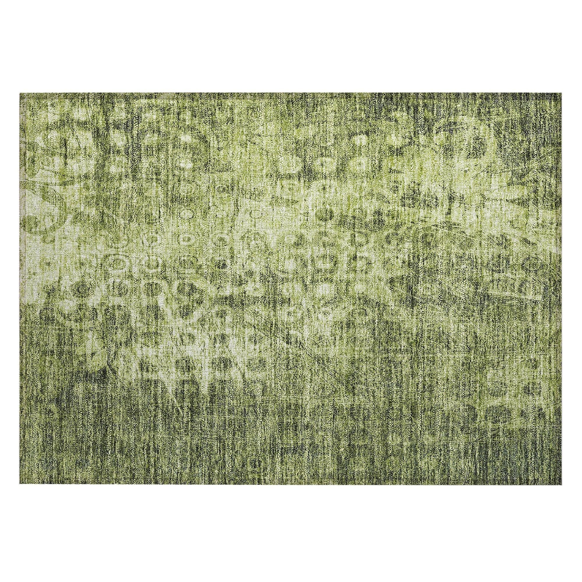 Machine Washable Olive Green Rug - Indoor / Outdoor - Kids / Pet Friendly Ikat Print Rug