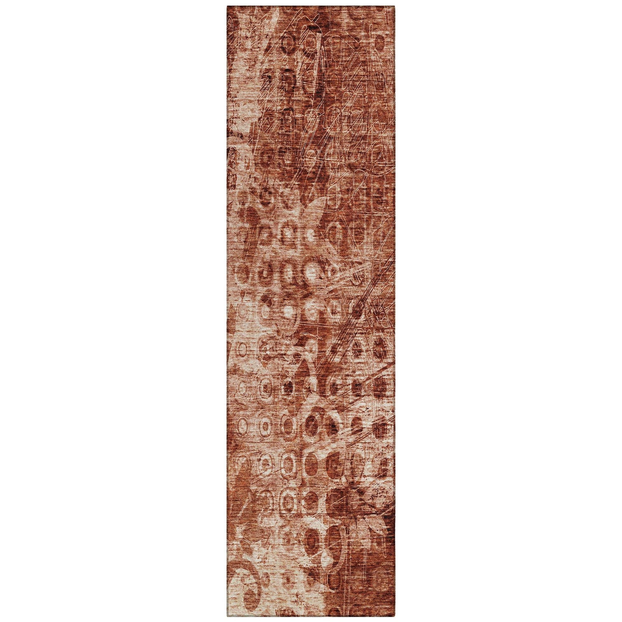 Machine Washable Paprika Orange Rug - Indoor / Outdoor - Kids / Pet Friendly Ikat Print Rug