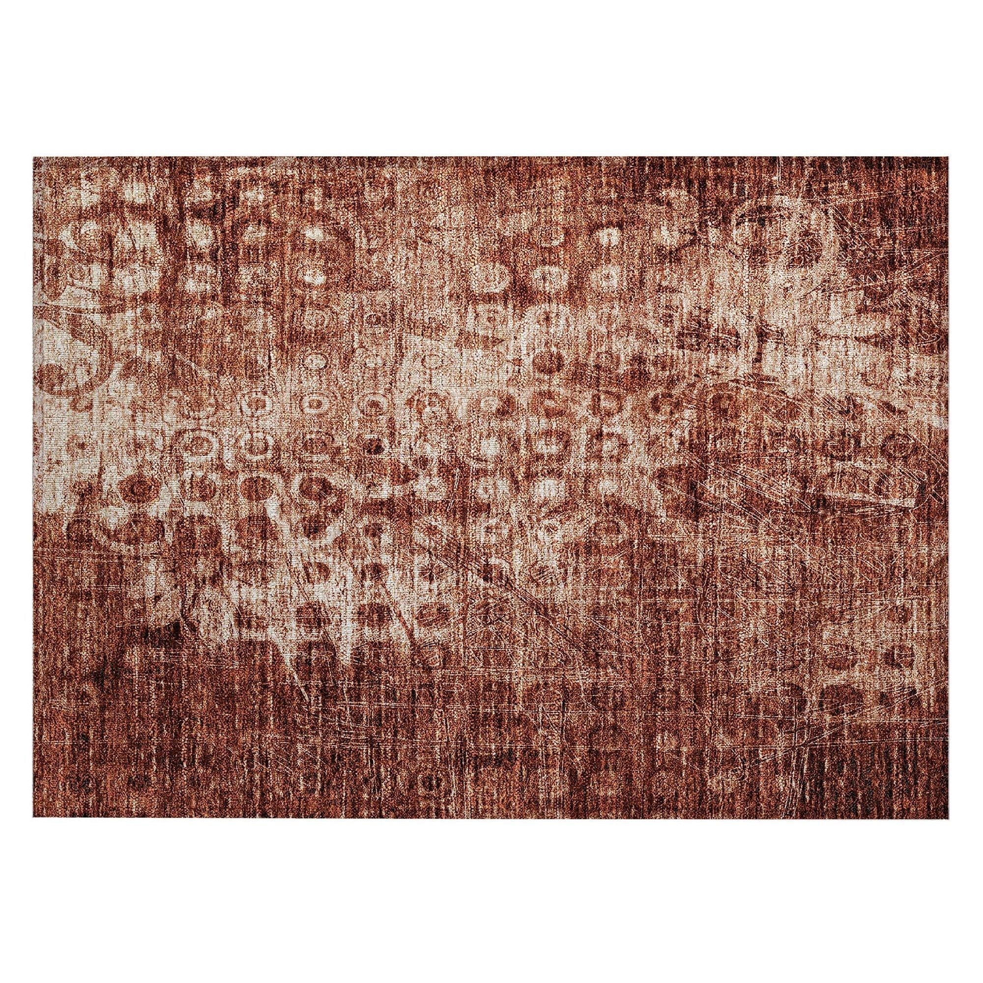Machine Washable Paprika Orange Rug - Indoor / Outdoor - Kids / Pet Friendly Ikat Print Rug
