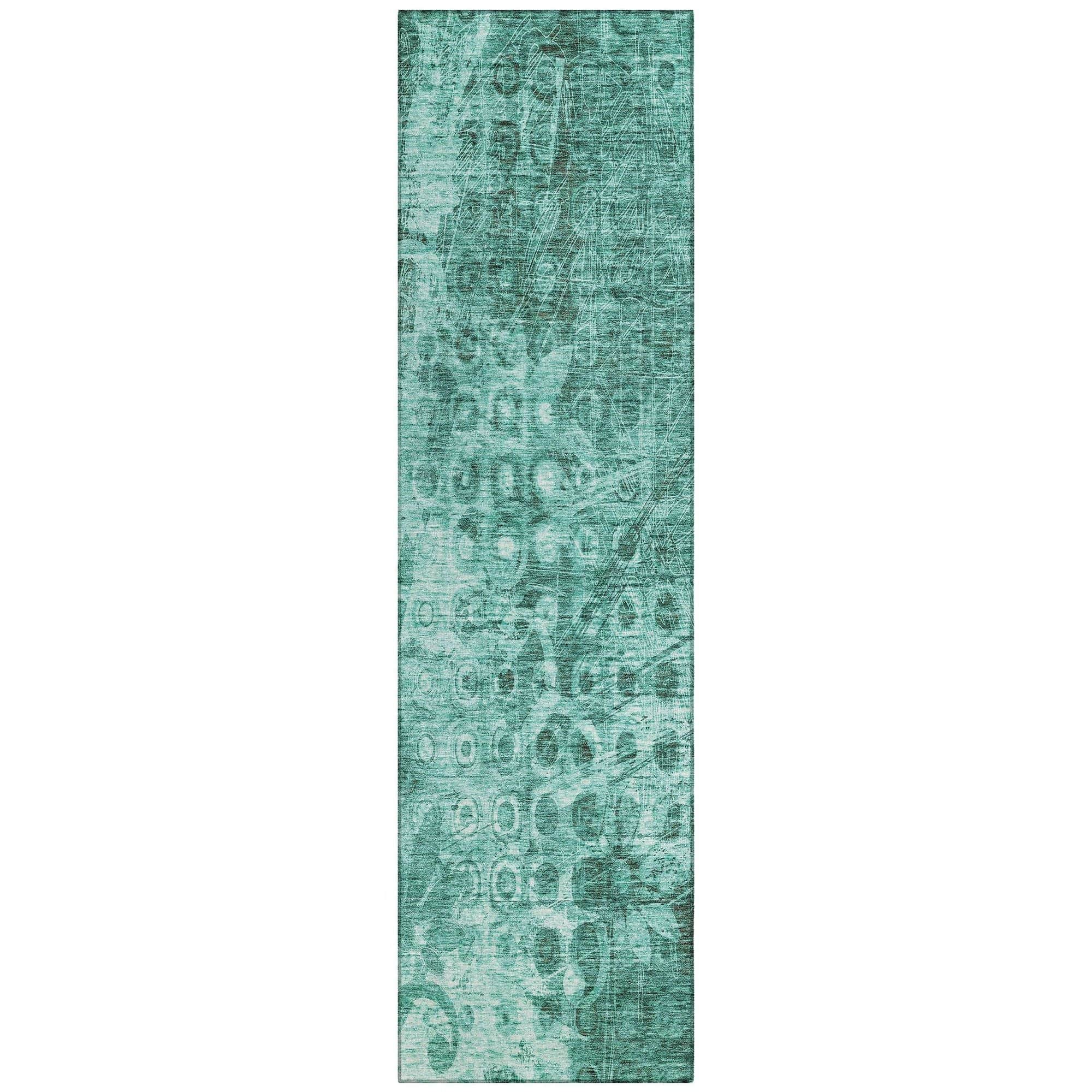 Machine Washable Teal Rug - Indoor / Outdoor - Kids / Pet Friendly Ikat Print Rug