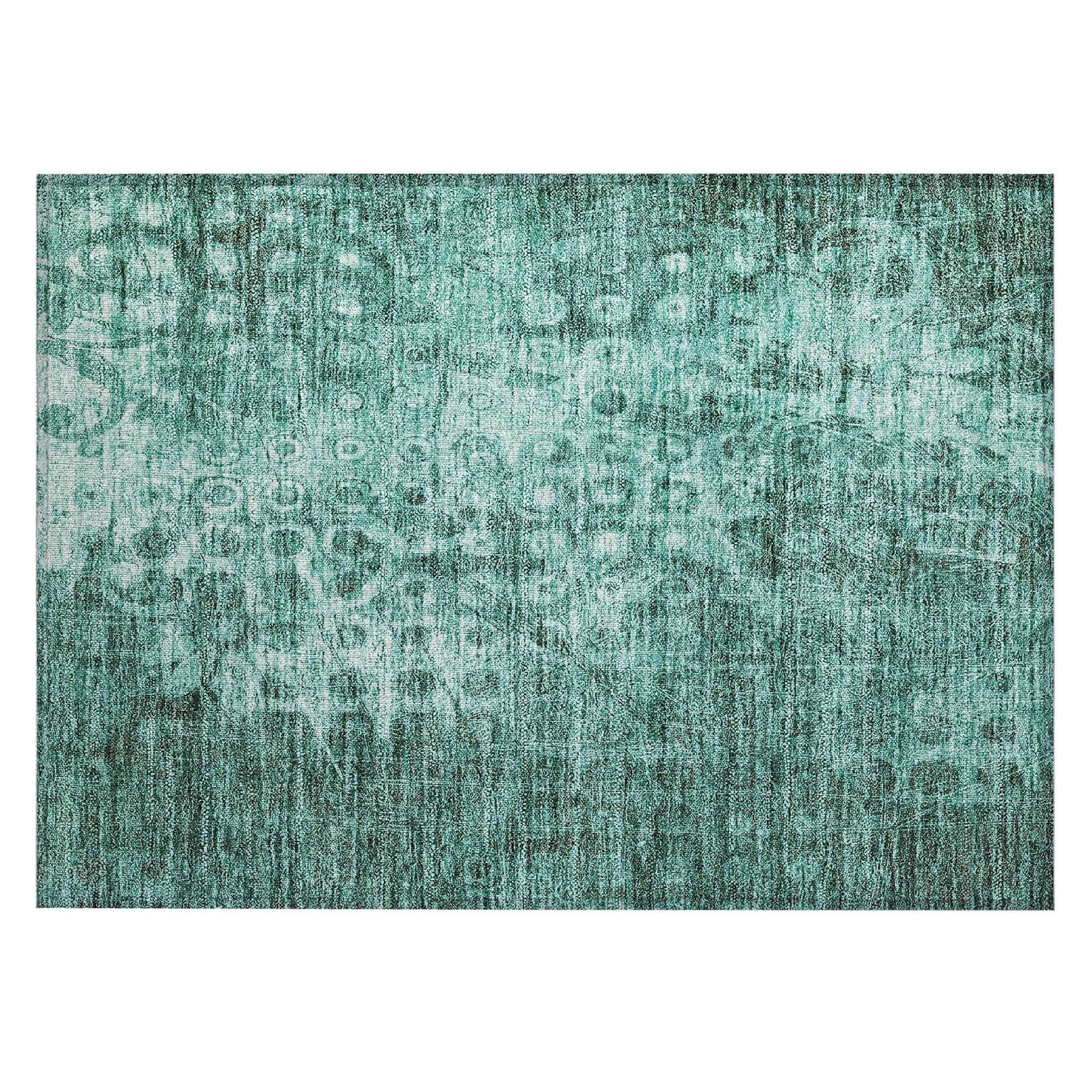 Machine Washable Teal Rug - Indoor / Outdoor - Kids / Pet Friendly Ikat Print Rug