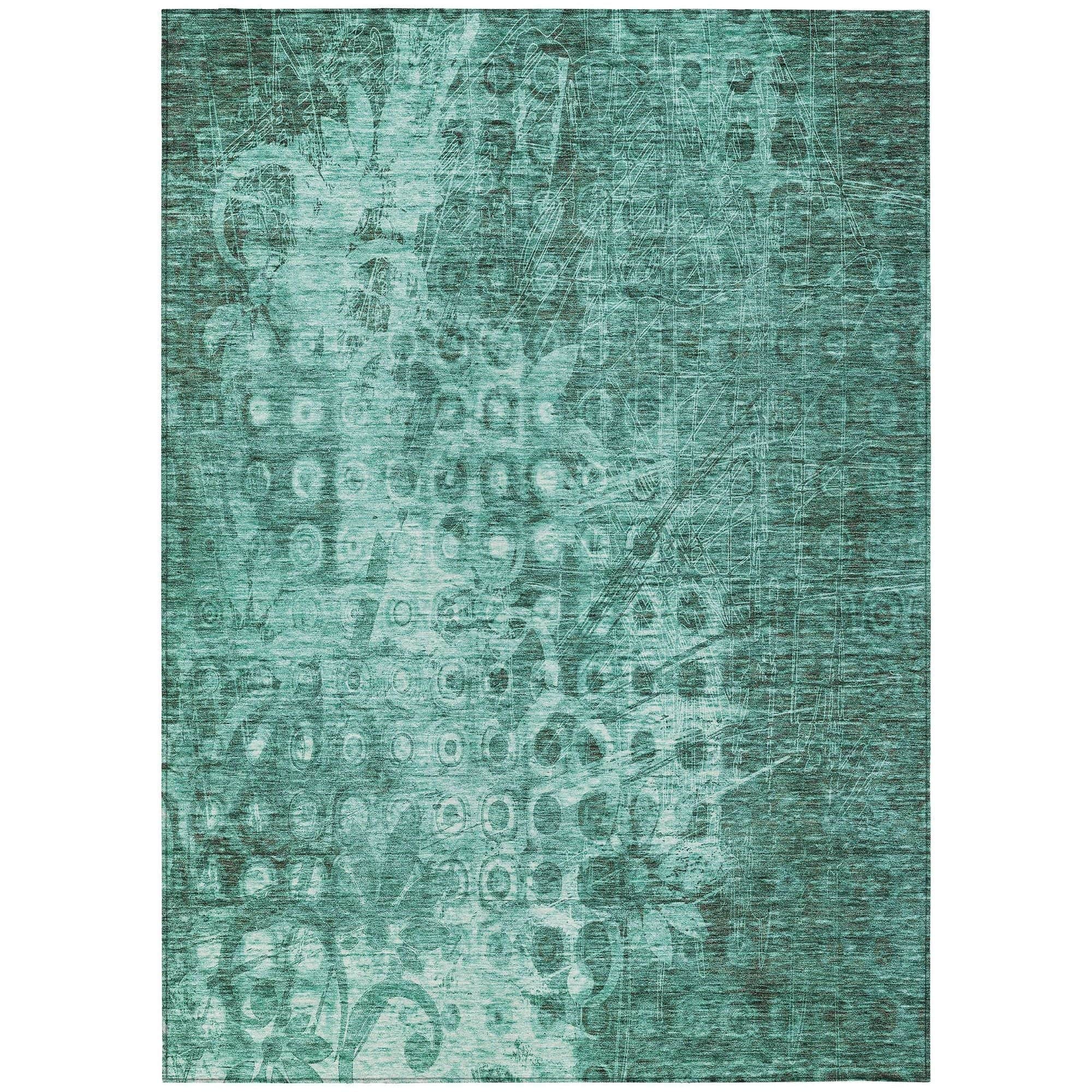 Machine Washable Teal Rug - Indoor / Outdoor - Kids / Pet Friendly Ikat Print Rug
