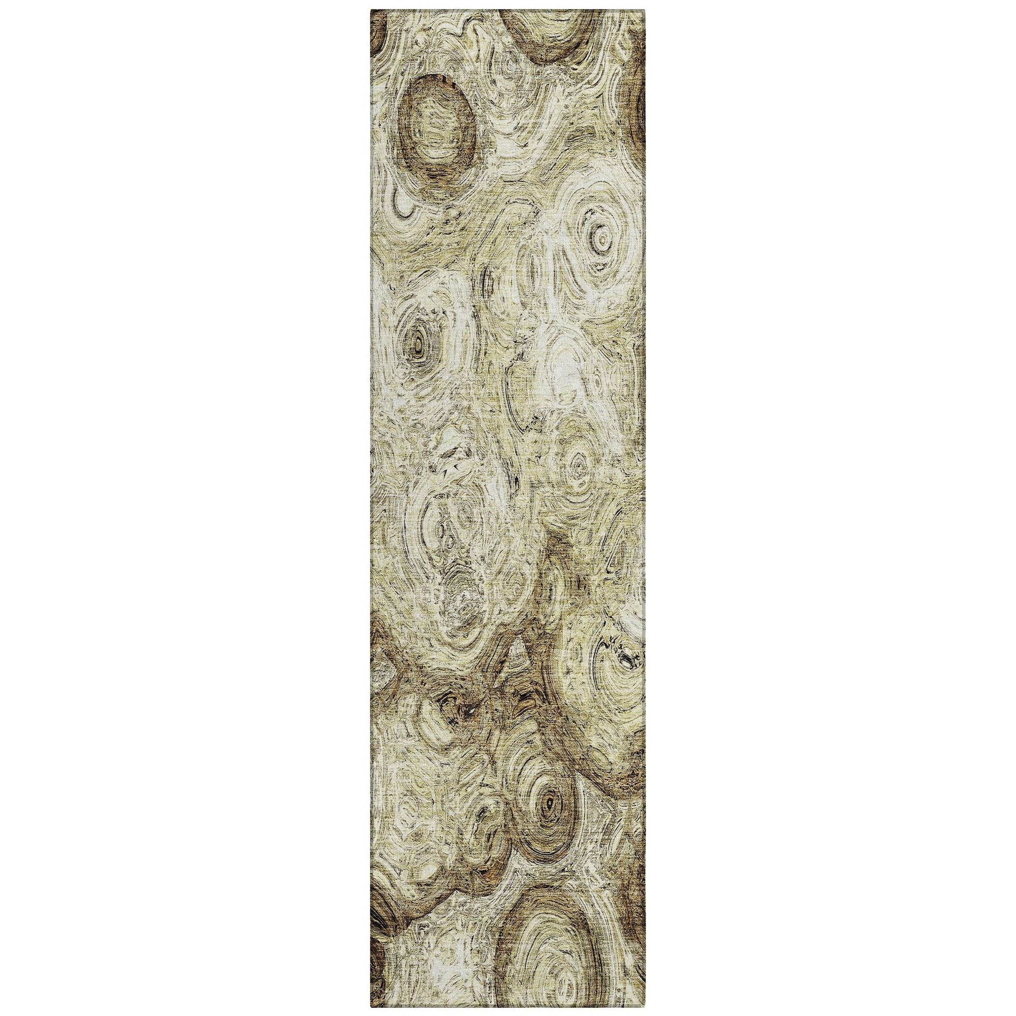 Machine Washable Beige Brown Rug - Indoor / Outdoor - Kids / Pet Friendly Circles Print Rug