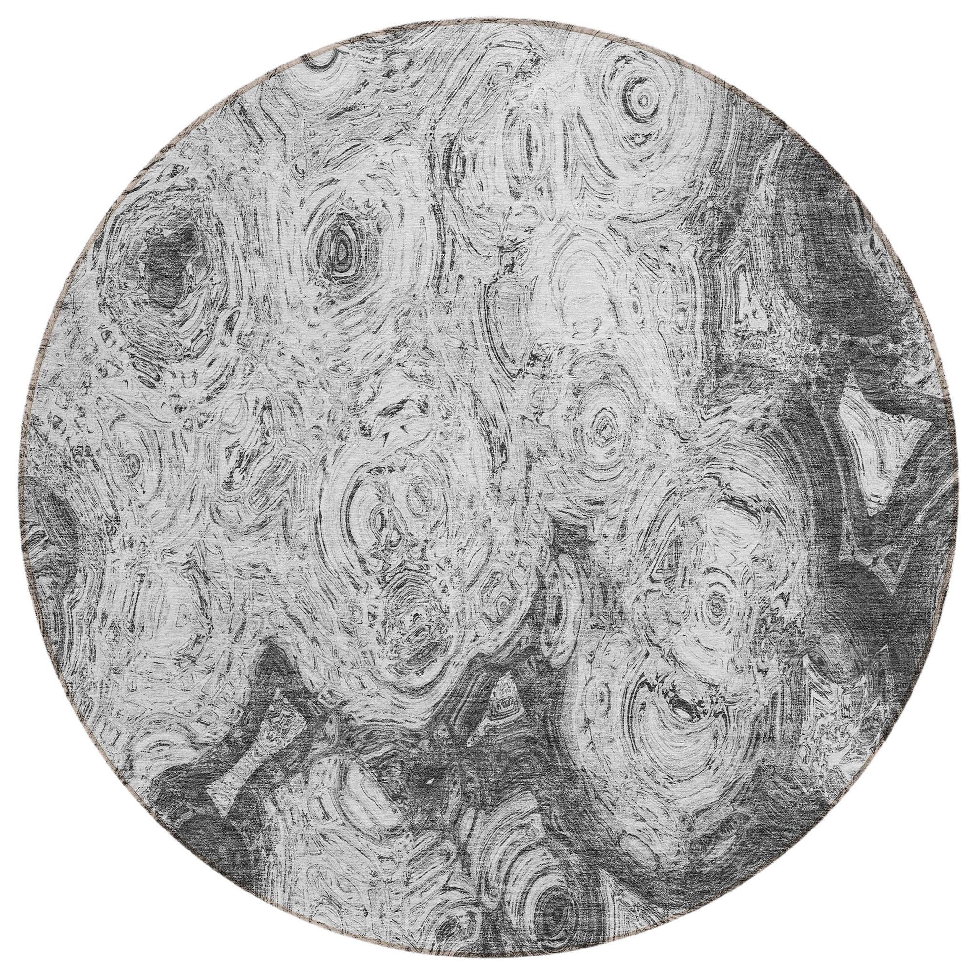 Machine Washable Gray Rug - Indoor / Outdoor - Kids / Pet Friendly Circles Print Rug