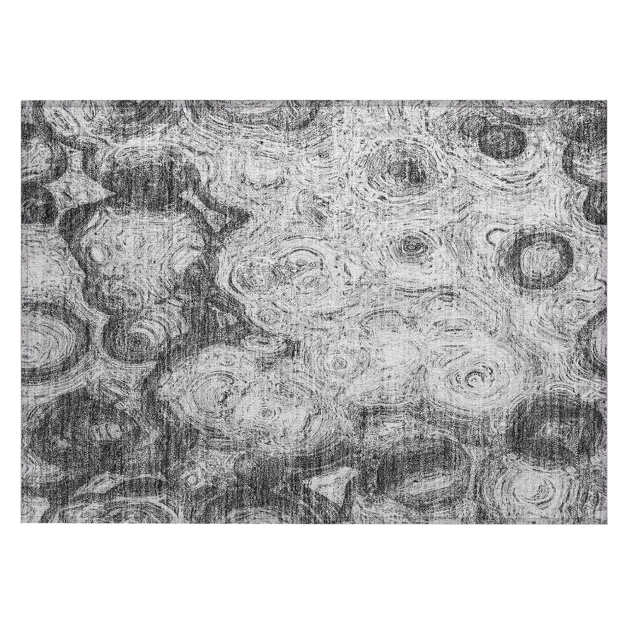 Machine Washable Gray Rug - Indoor / Outdoor - Kids / Pet Friendly Circles Print Rug