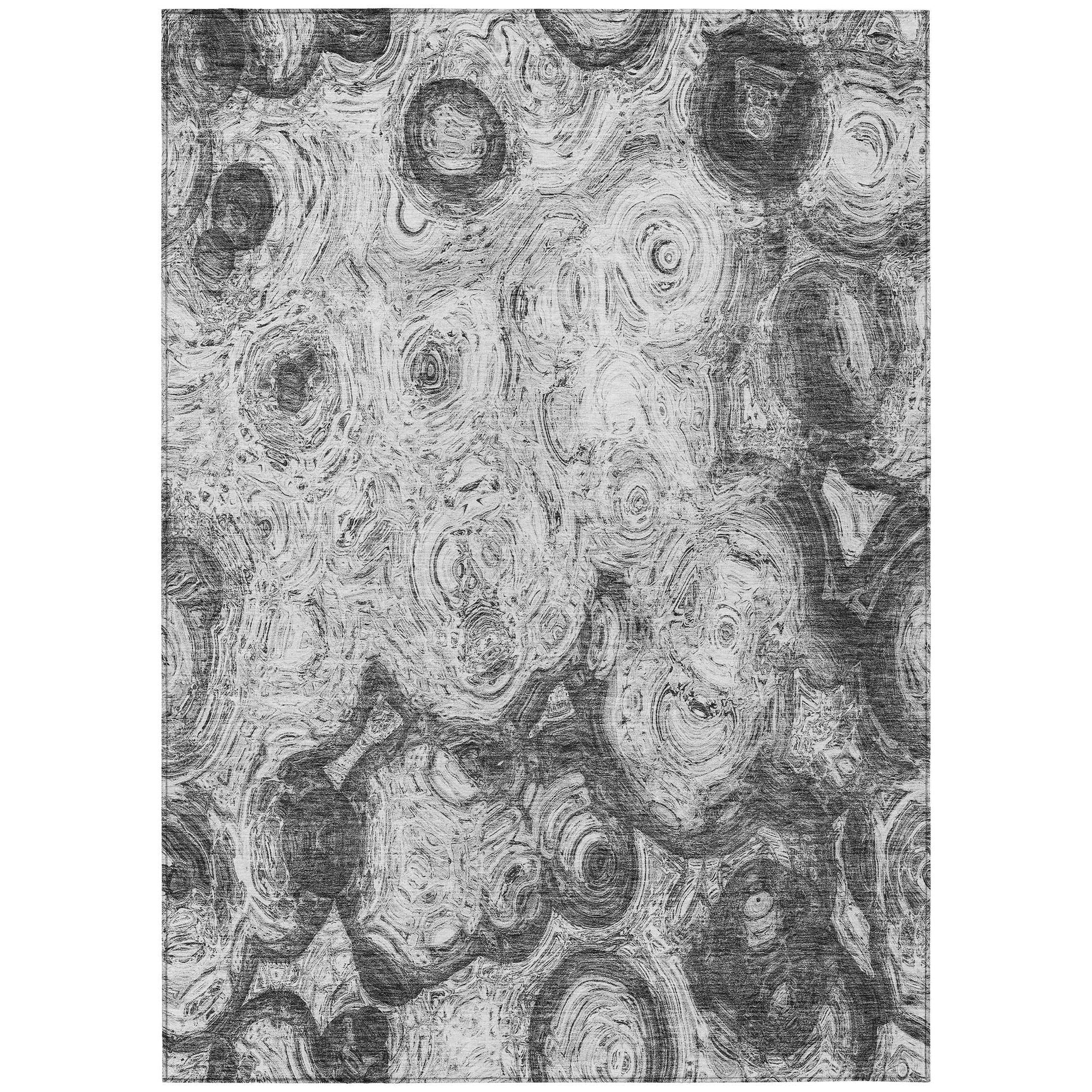 Machine Washable Gray Rug - Indoor / Outdoor - Kids / Pet Friendly Circles Print Rug