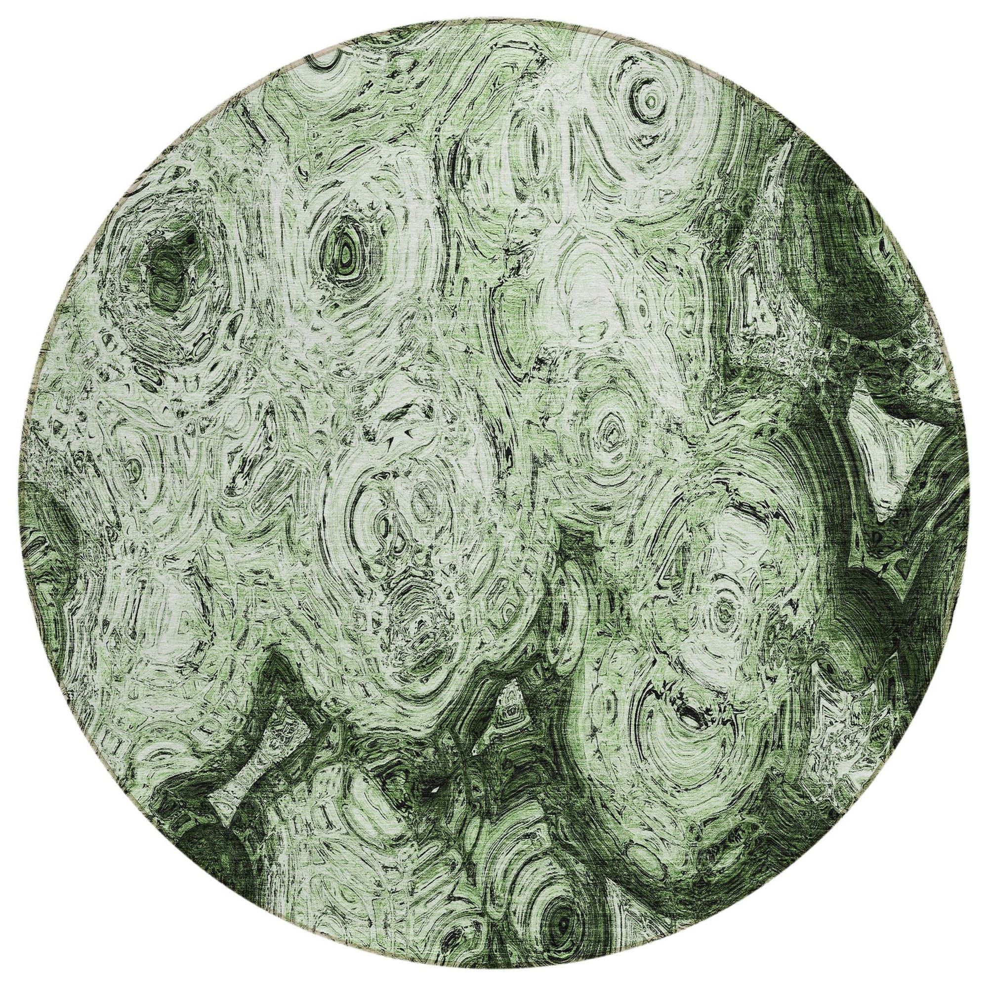 Machine Washable Green Rug - Indoor / Outdoor - Kids / Pet Friendly Circles Print Rug