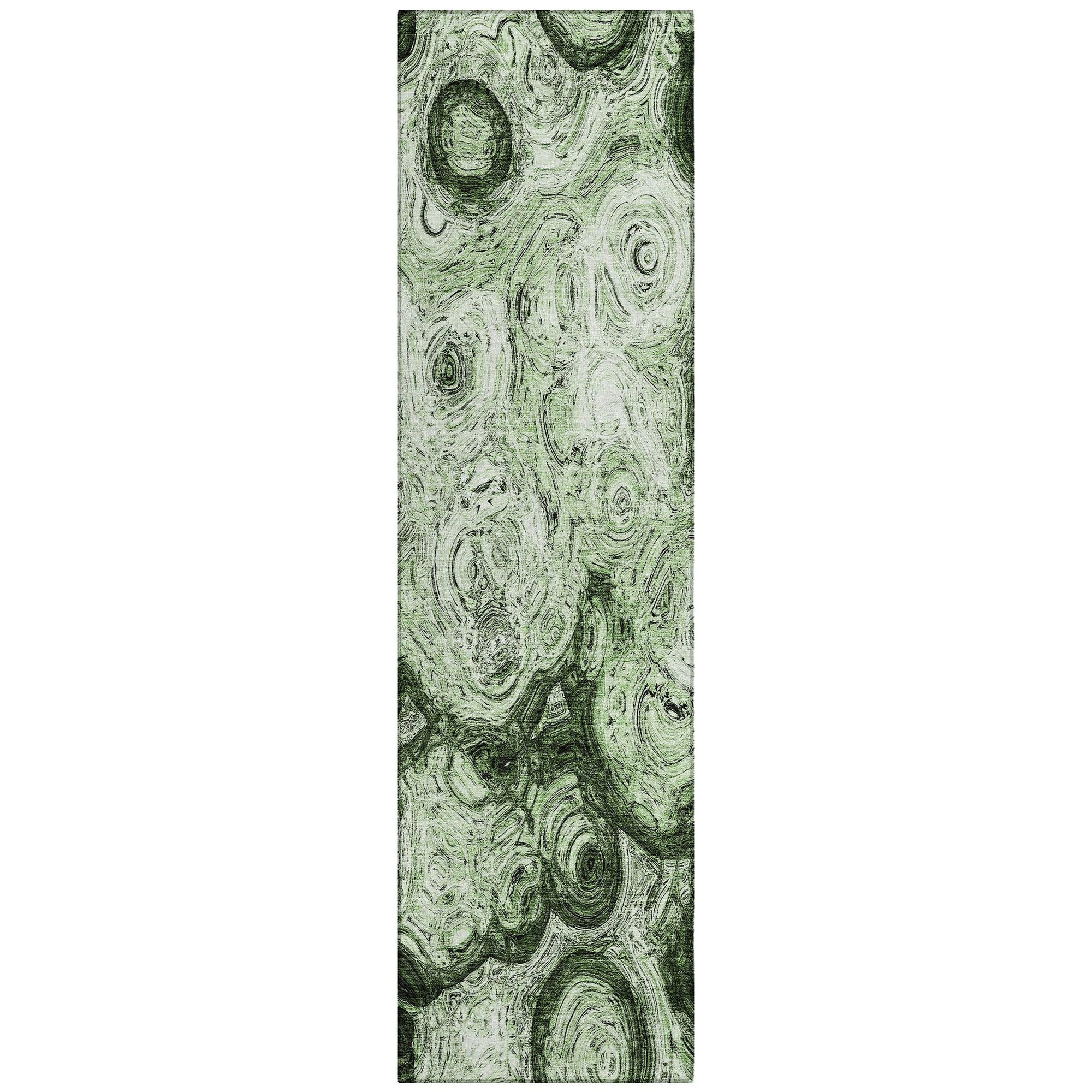 Machine Washable Green Rug - Indoor / Outdoor - Kids / Pet Friendly Circles Print Rug