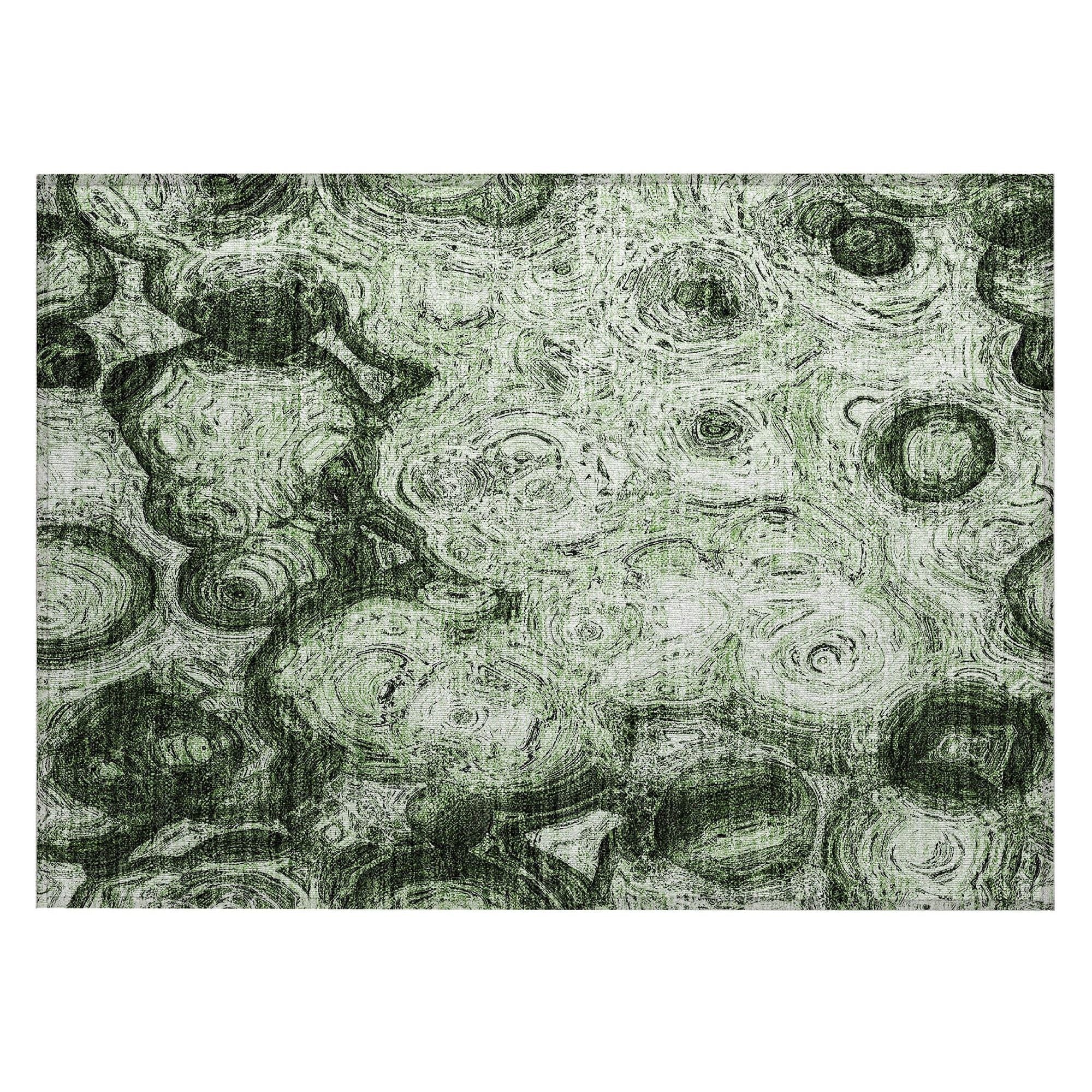 Machine Washable Green Rug - Indoor / Outdoor - Kids / Pet Friendly Circles Print Rug