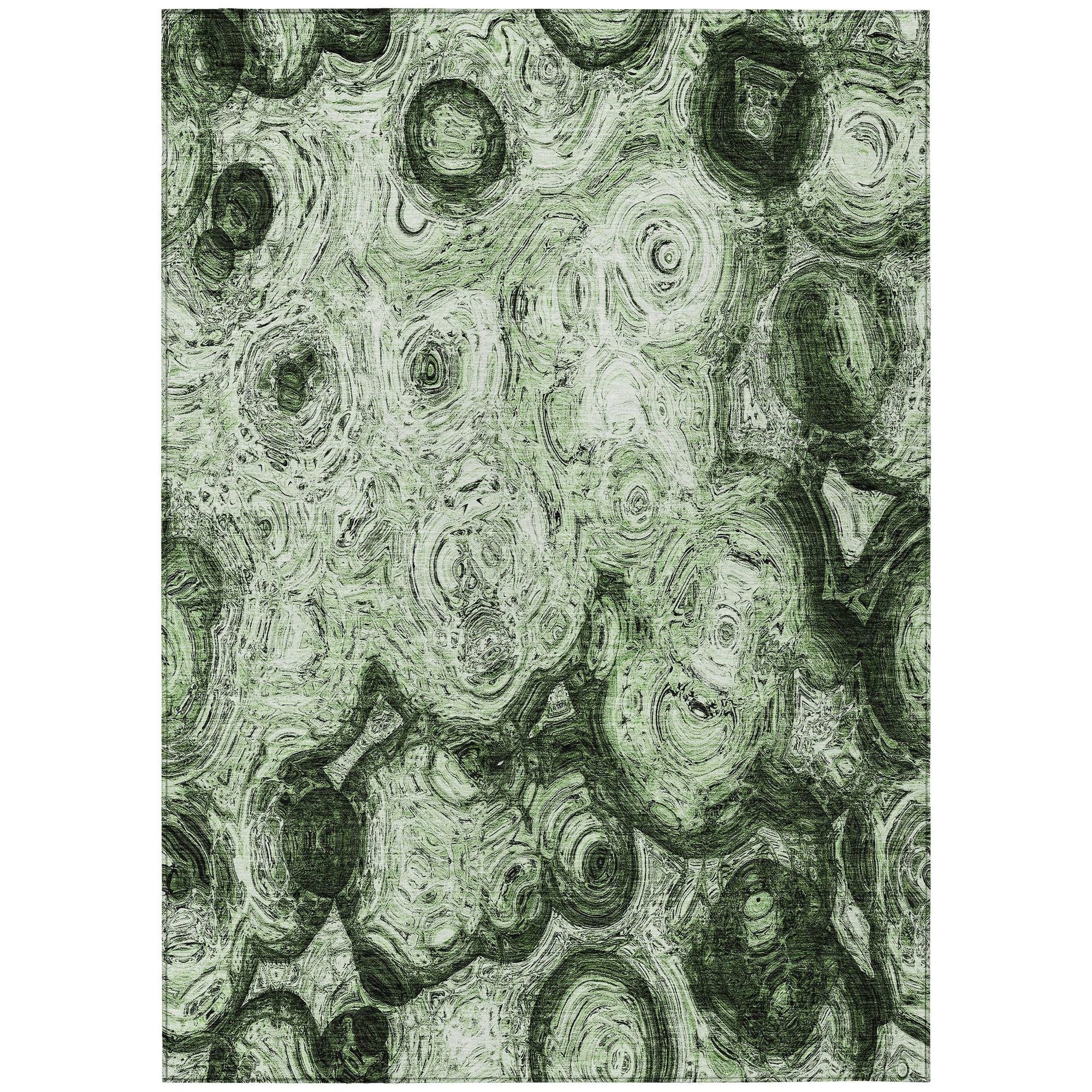 Machine Washable Green Rug - Indoor / Outdoor - Kids / Pet Friendly Circles Print Rug