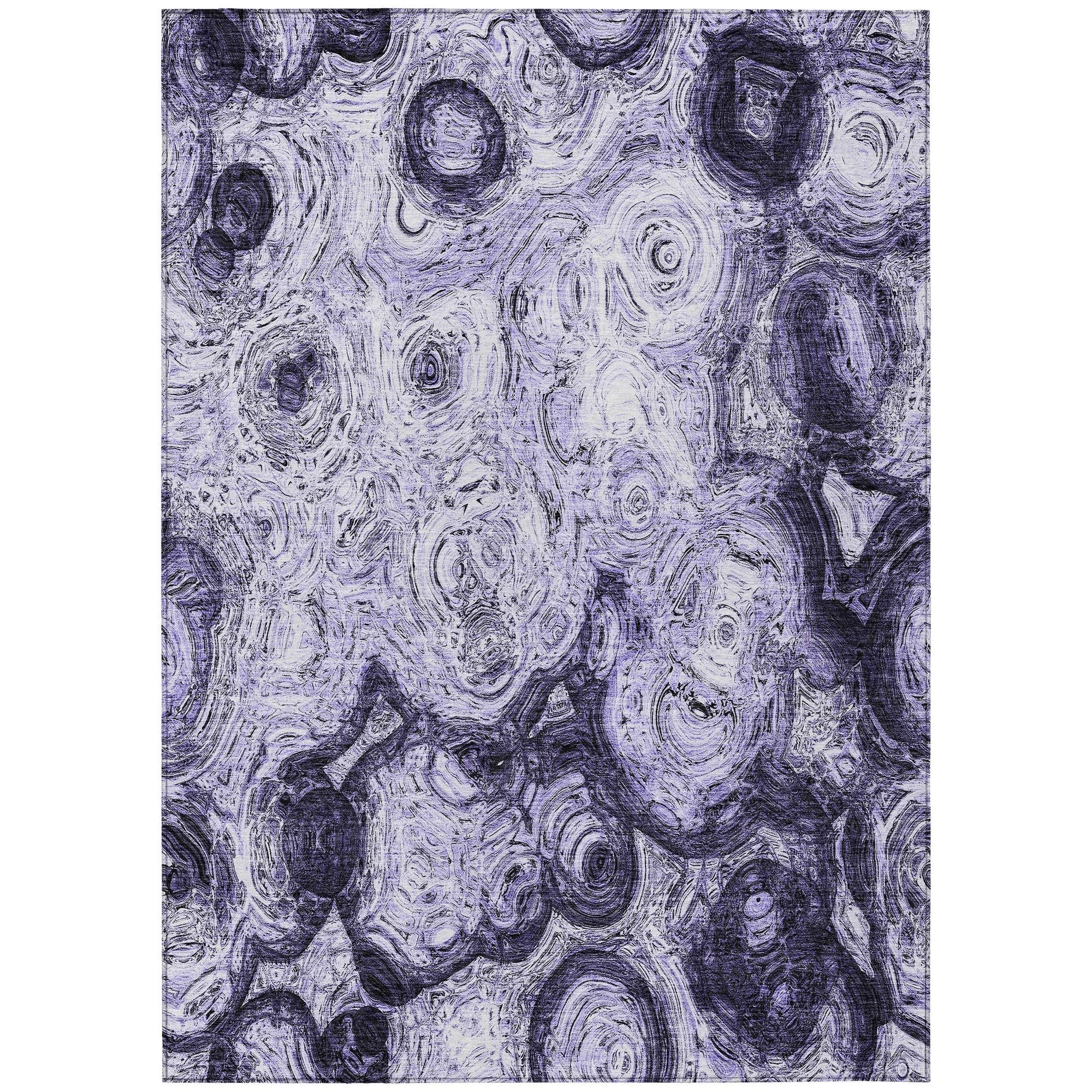 Machine Washable Purple Rug - Indoor / Outdoor - Kids / Pet Friendly Circles Print Rug