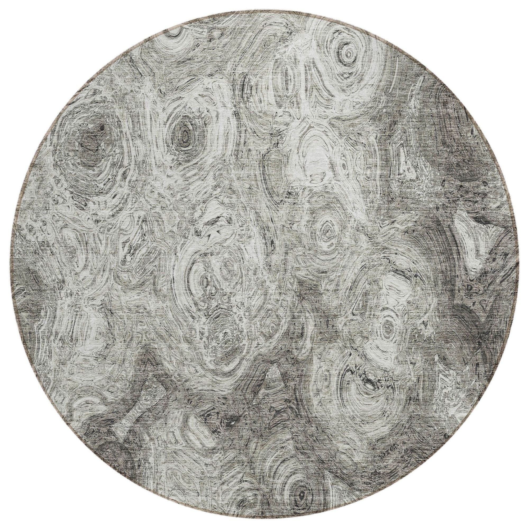 Machine Washable Silver Gray Rug - Indoor / Outdoor - Kids / Pet Friendly Circles Print Rug