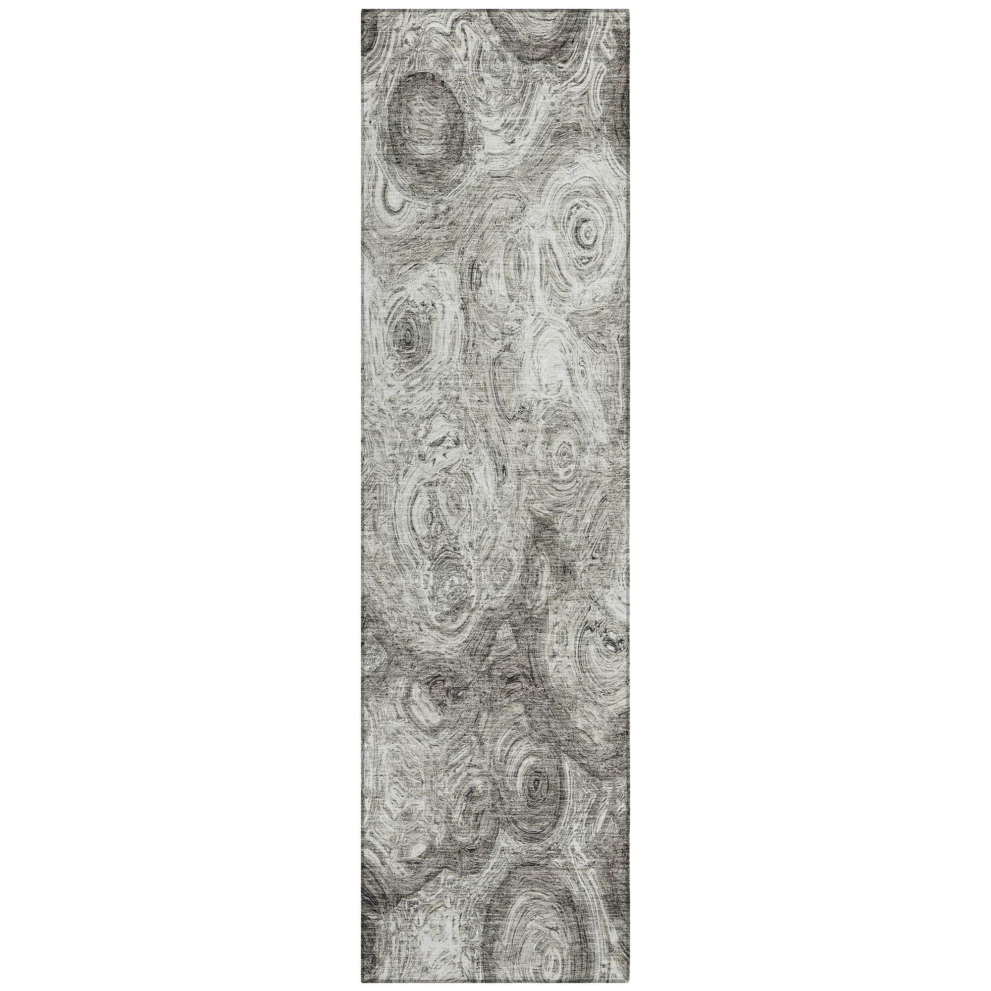 Machine Washable Silver Gray Rug - Indoor / Outdoor - Kids / Pet Friendly Circles Print Rug