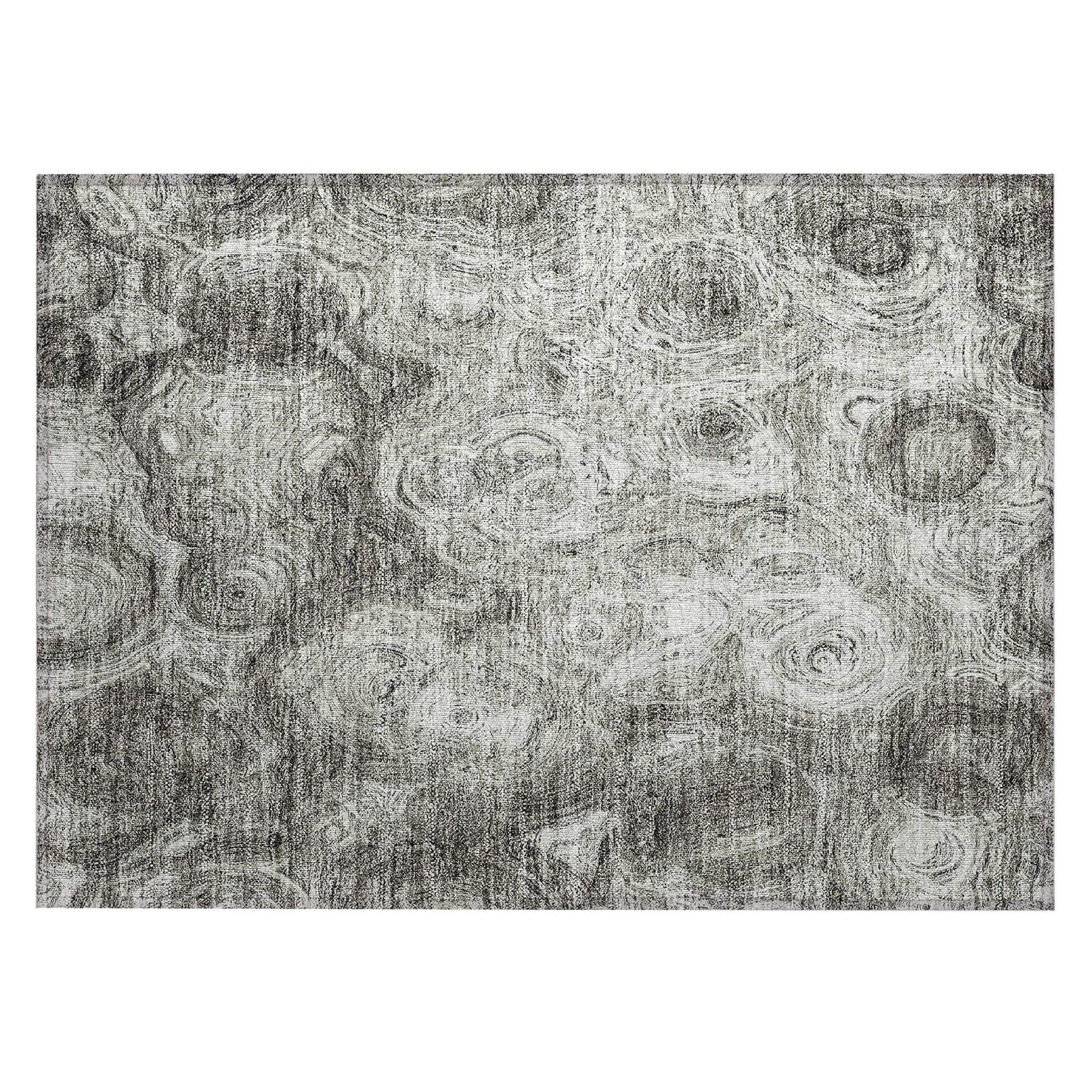 Machine Washable Silver Gray Rug - Indoor / Outdoor - Kids / Pet Friendly Circles Print Rug
