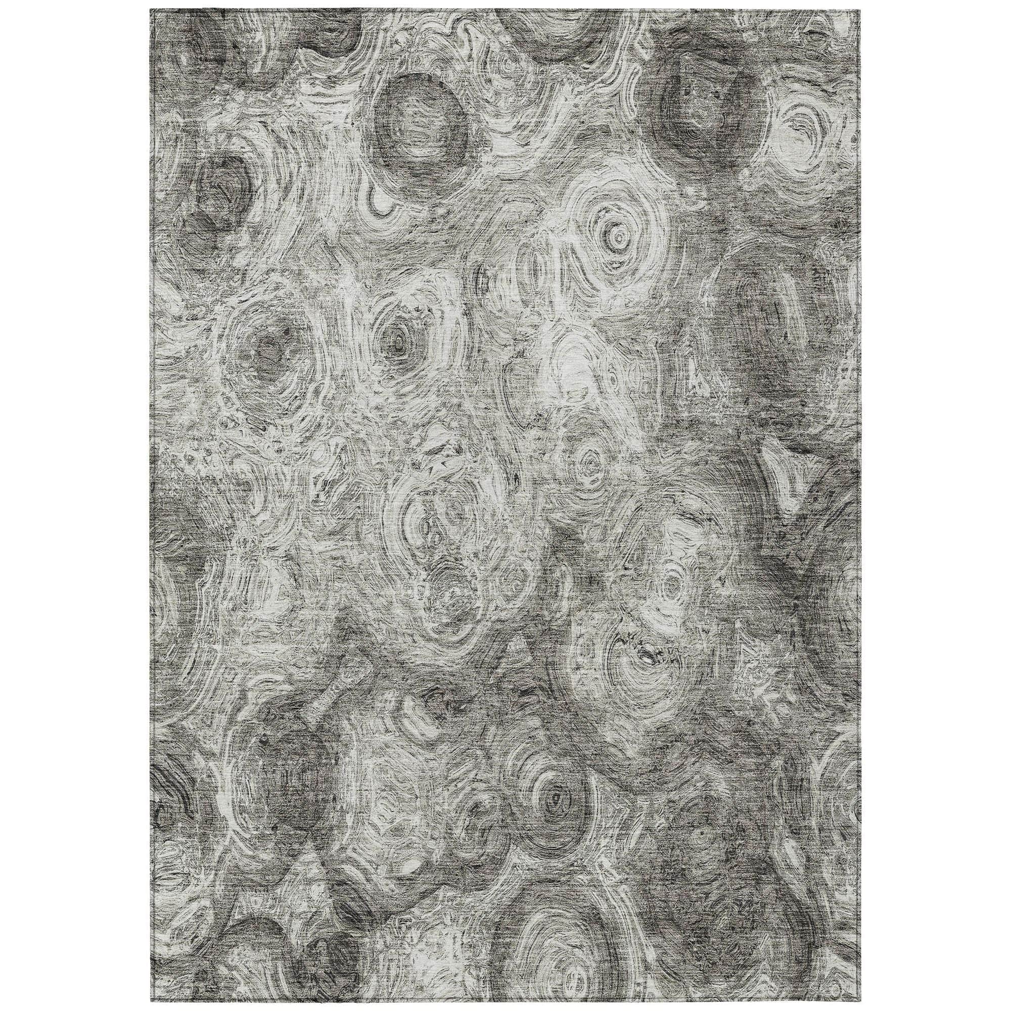 Machine Washable Silver Gray Rug - Indoor / Outdoor - Kids / Pet Friendly Circles Print Rug