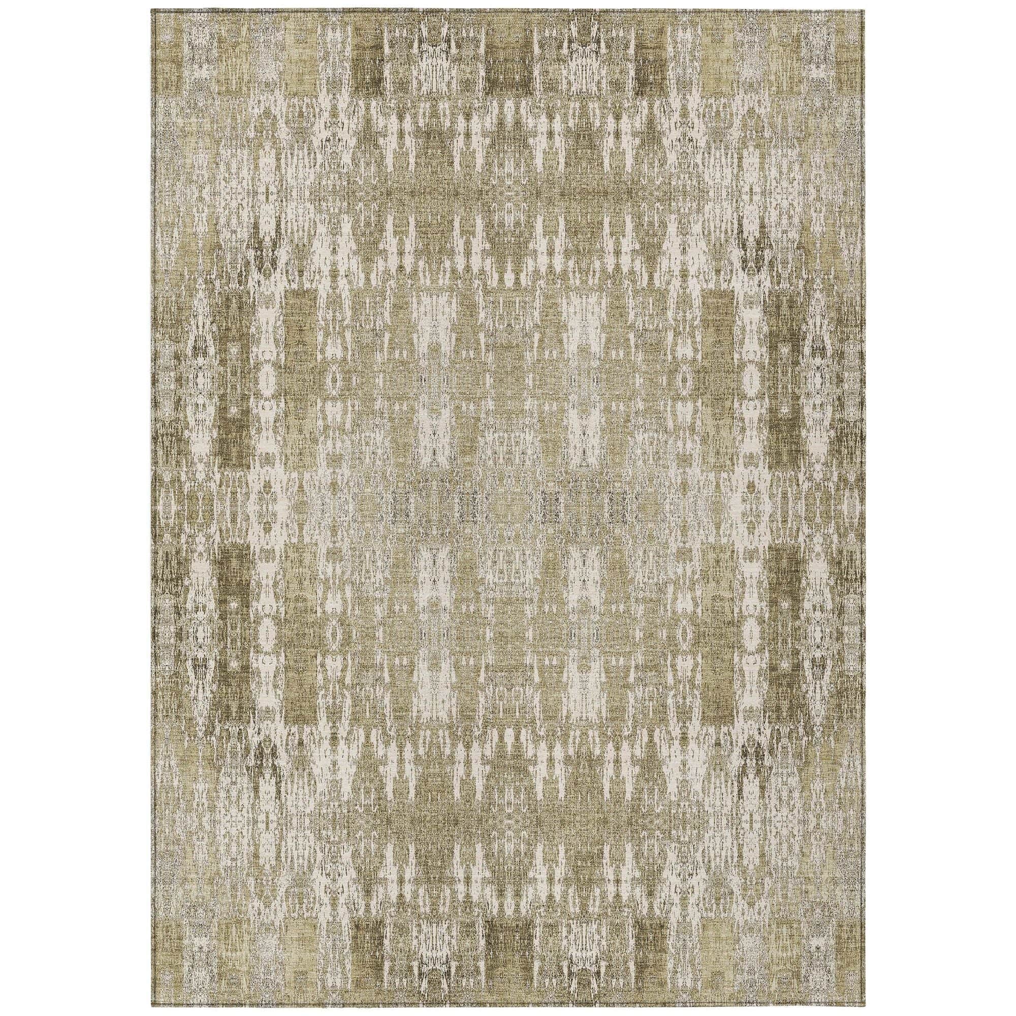 Machine Washable Beige Brown Rug - Indoor / Outdoor - Kids / Pet Friendly Moroccan Print Rug