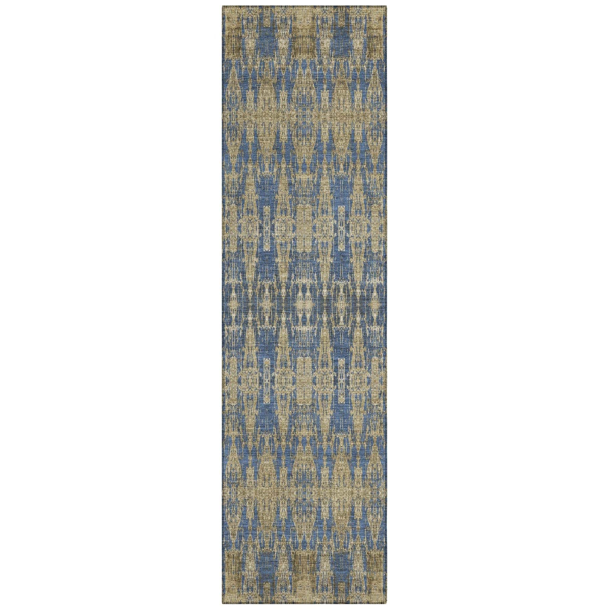 Machine Washable Blue Rug - Indoor / Outdoor - Kids / Pet Friendly Moroccan Print Rug